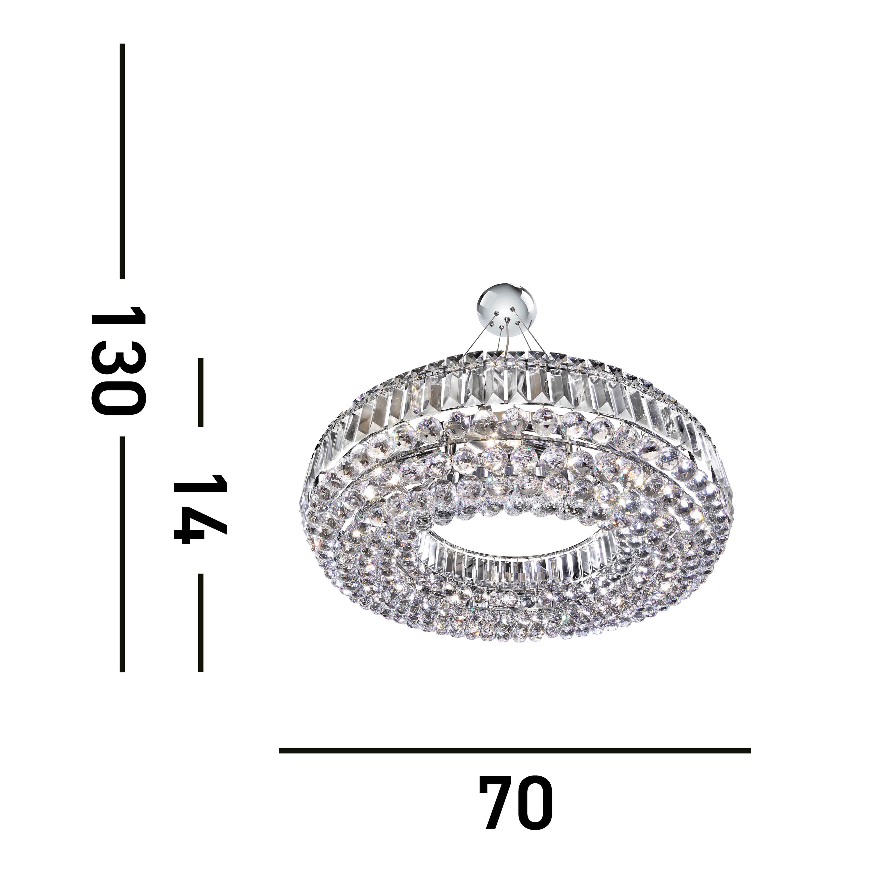 Searchlight Vivian Circular 10 Light Pendant - Chrome, Clear Coffin & Ball Drops