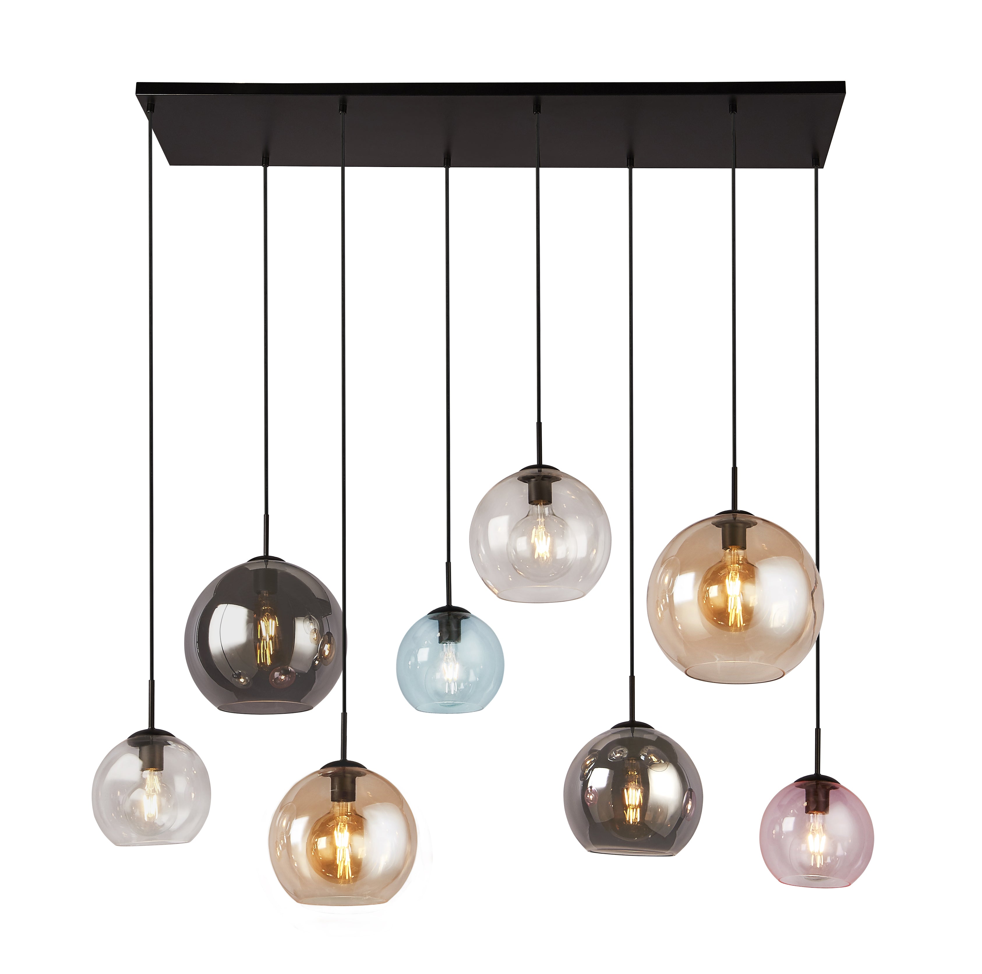 Searchlight Malwood II 8 Light Multi-Drop - Multi Coloured Glass Shades