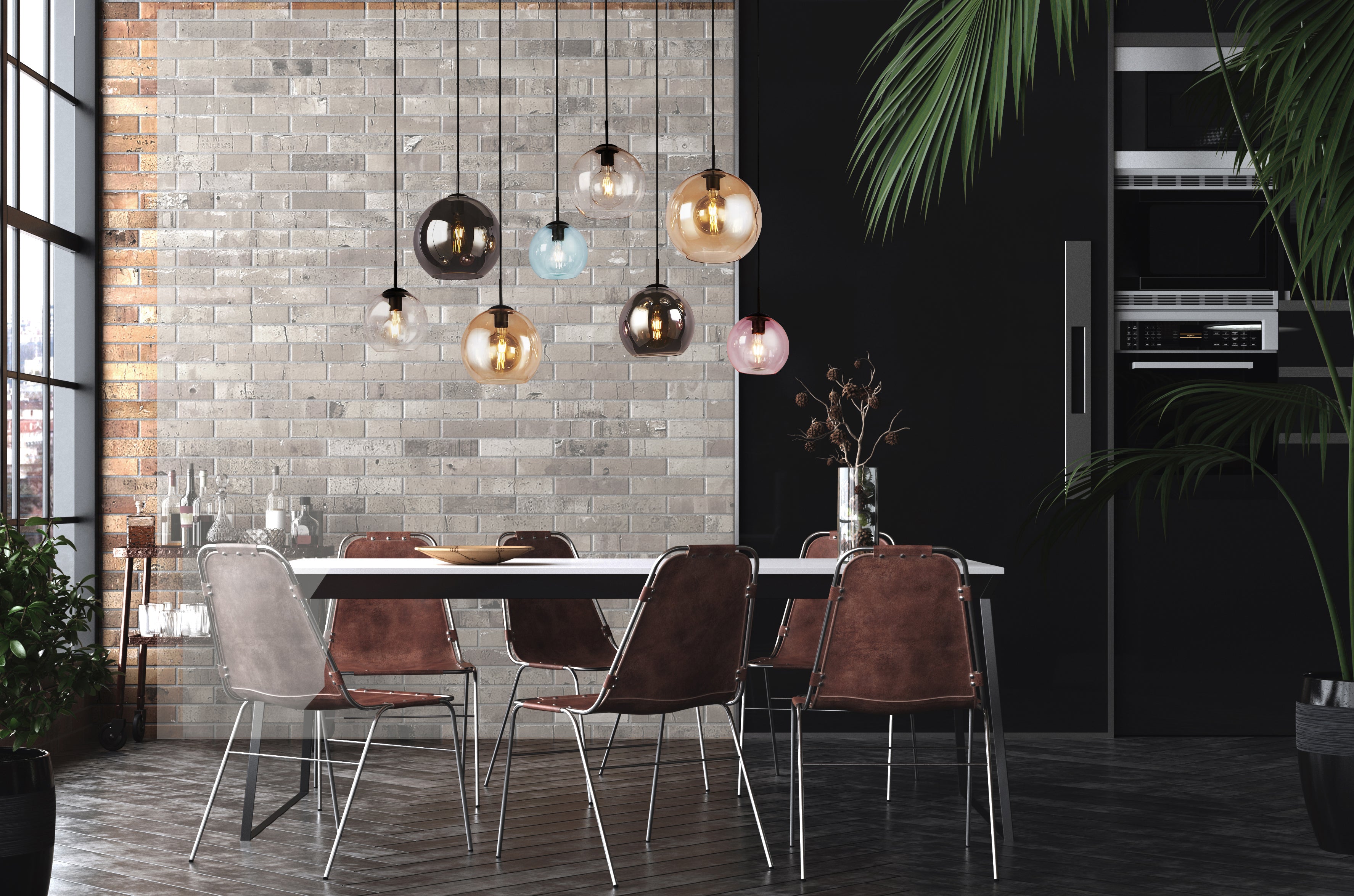 Searchlight Malwood II 8 Light Multi-Drop - Multi Coloured Glass Shades