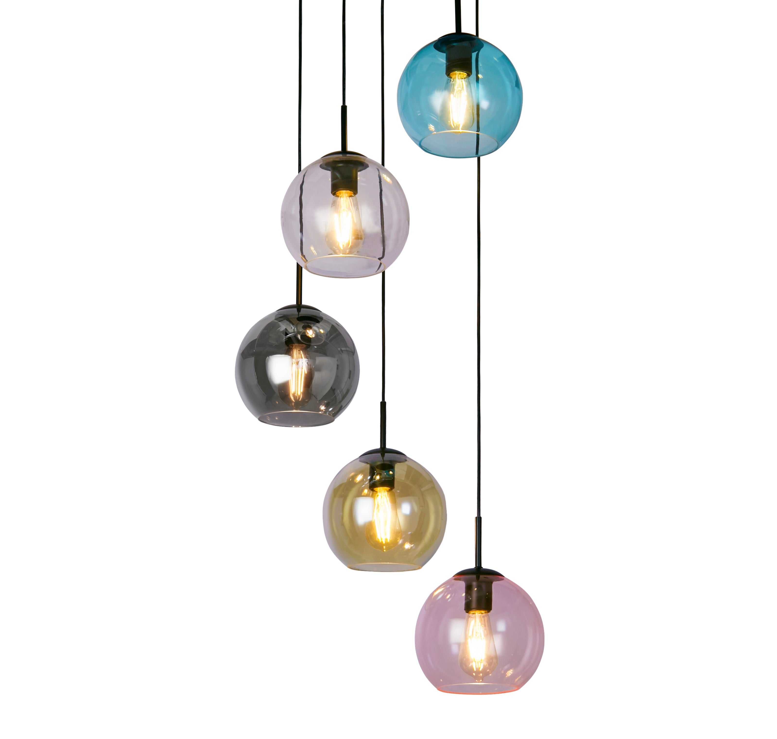 Searchlight Malwood II 5 Light Pendant - Black & Coloured Glass