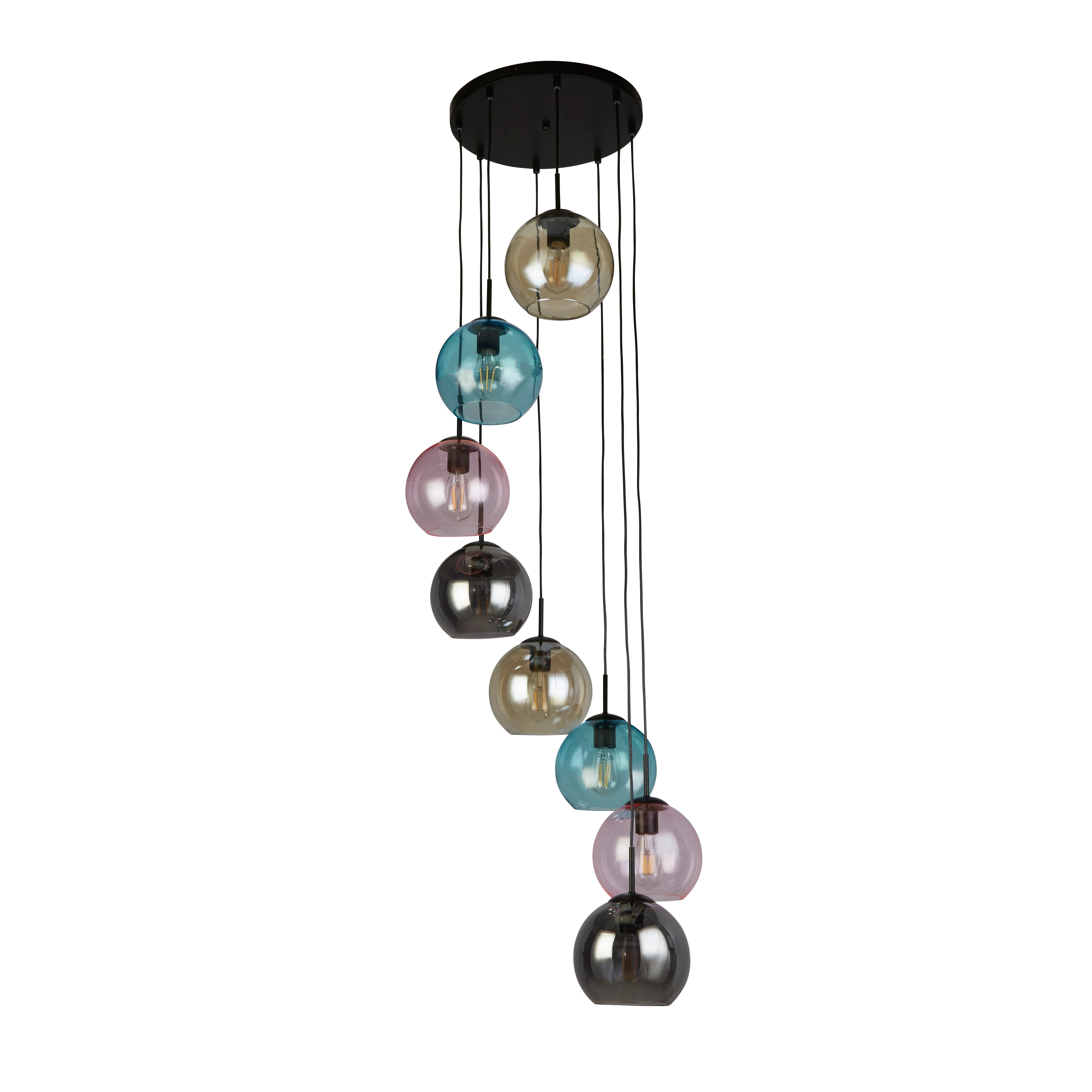 Searchlight Malwood II 8 Light Pendant - Black & Coloured Glass