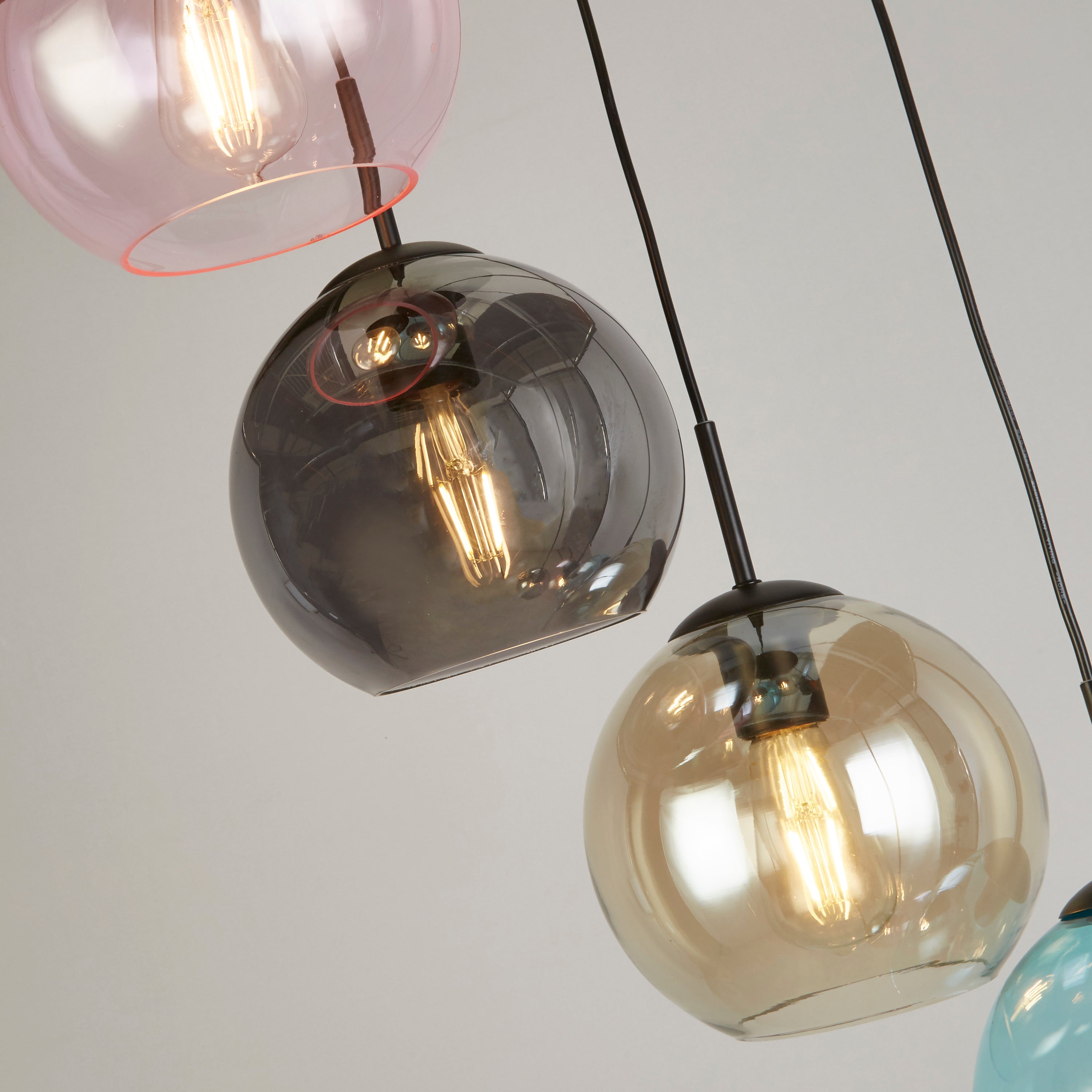 Searchlight Malwood II 8 Light Pendant - Black & Coloured Glass