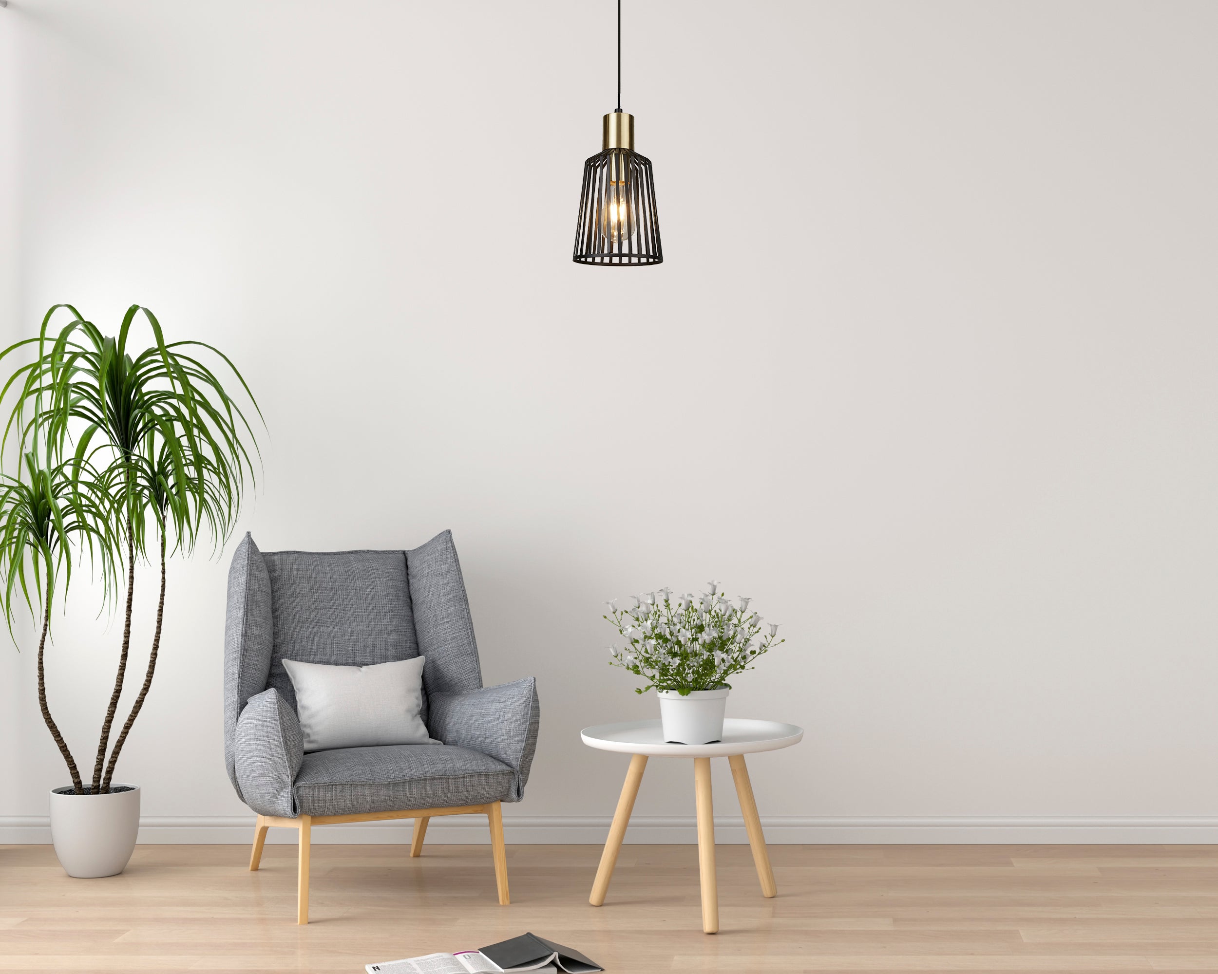 Searchlight Bedford Medium Ceiling Pendant - Black & Satin Brass