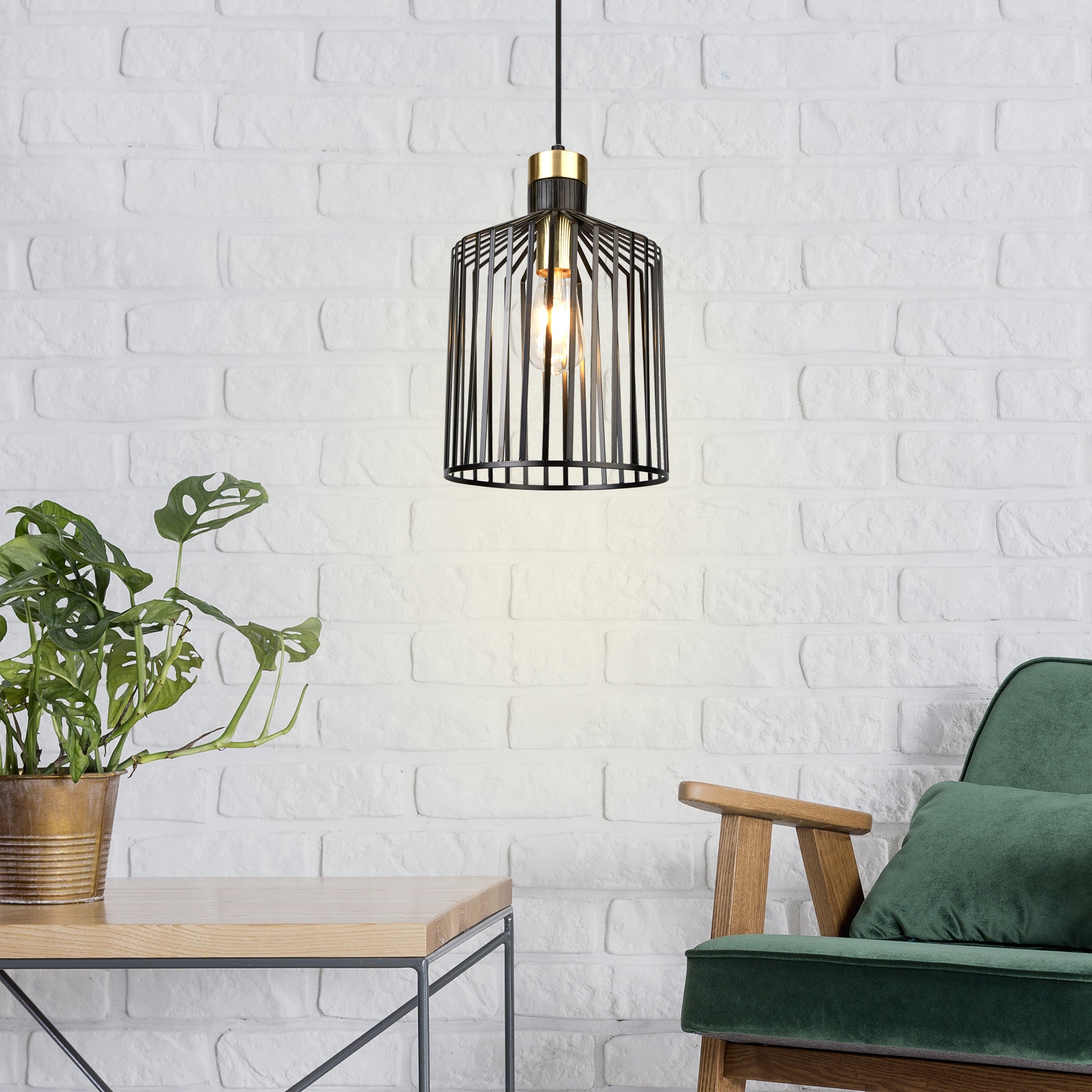 Searchlight Bedford Large Ceiling Pendant - Black & Satin Brass