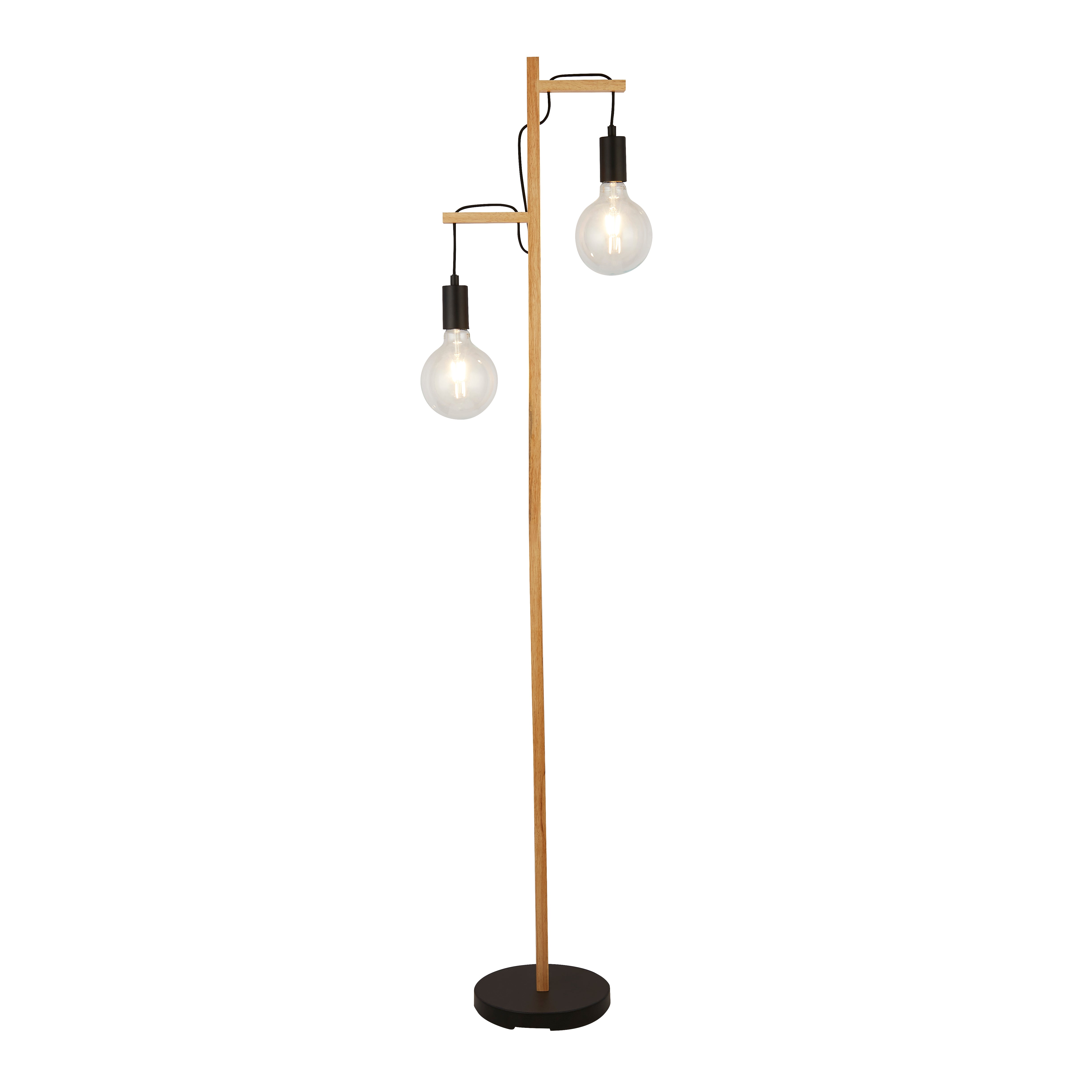 Searchlight Woodstock 2 Light Floor Lamp - Natural Wood & Black