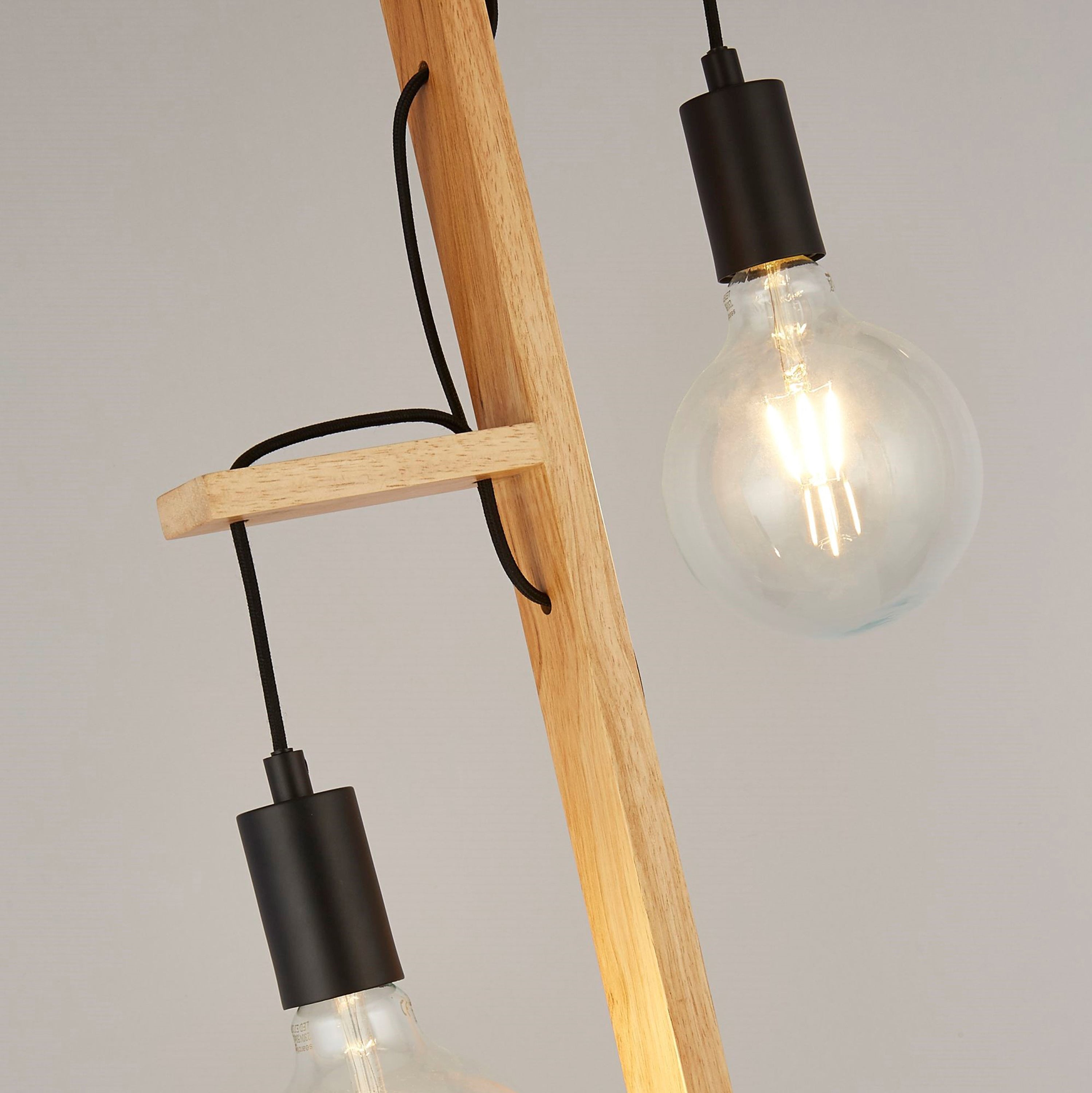 Searchlight Woodstock 2 Light Floor Lamp - Natural Wood & Black