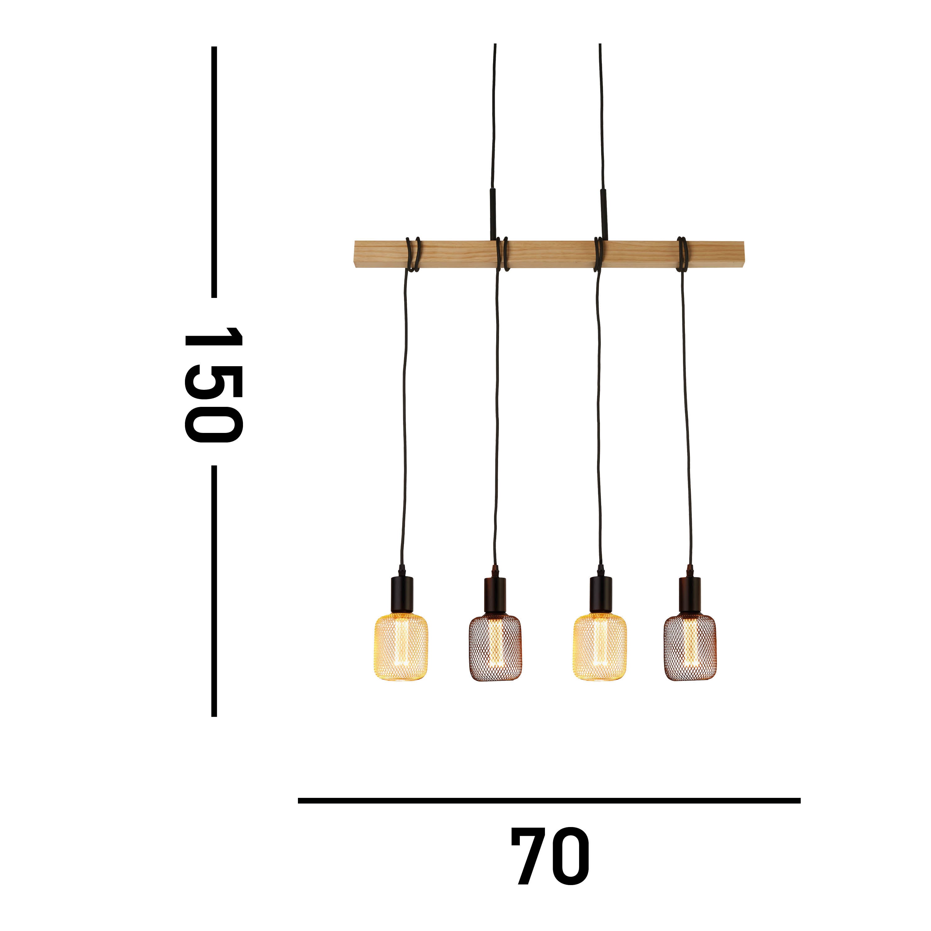 Searchlight Woodstock 4 Light Bar Pendant - Natural Wood & Black