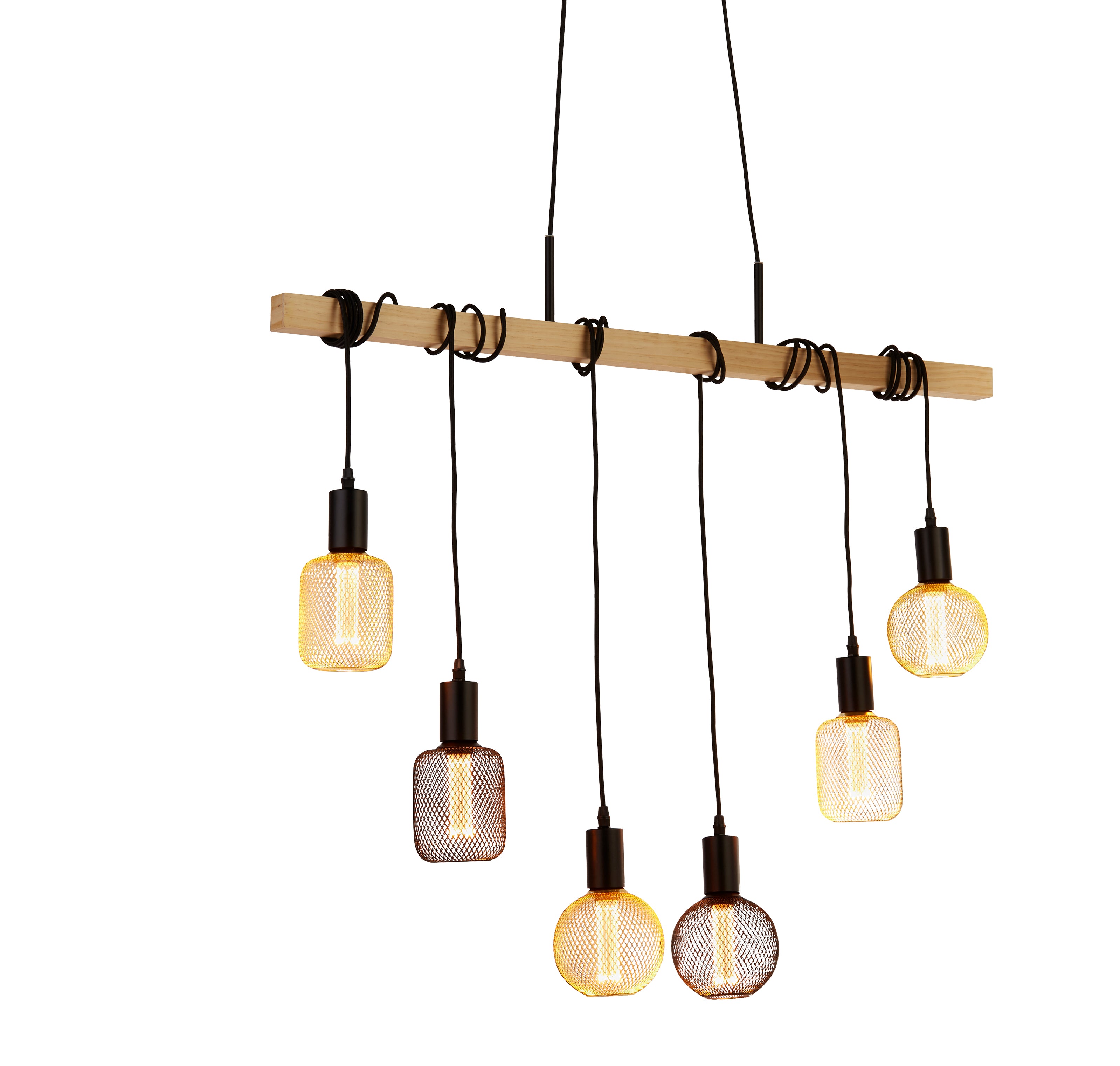 Searchlight Woodstock 6 Light Bar Pendant - Natural Wood & Black