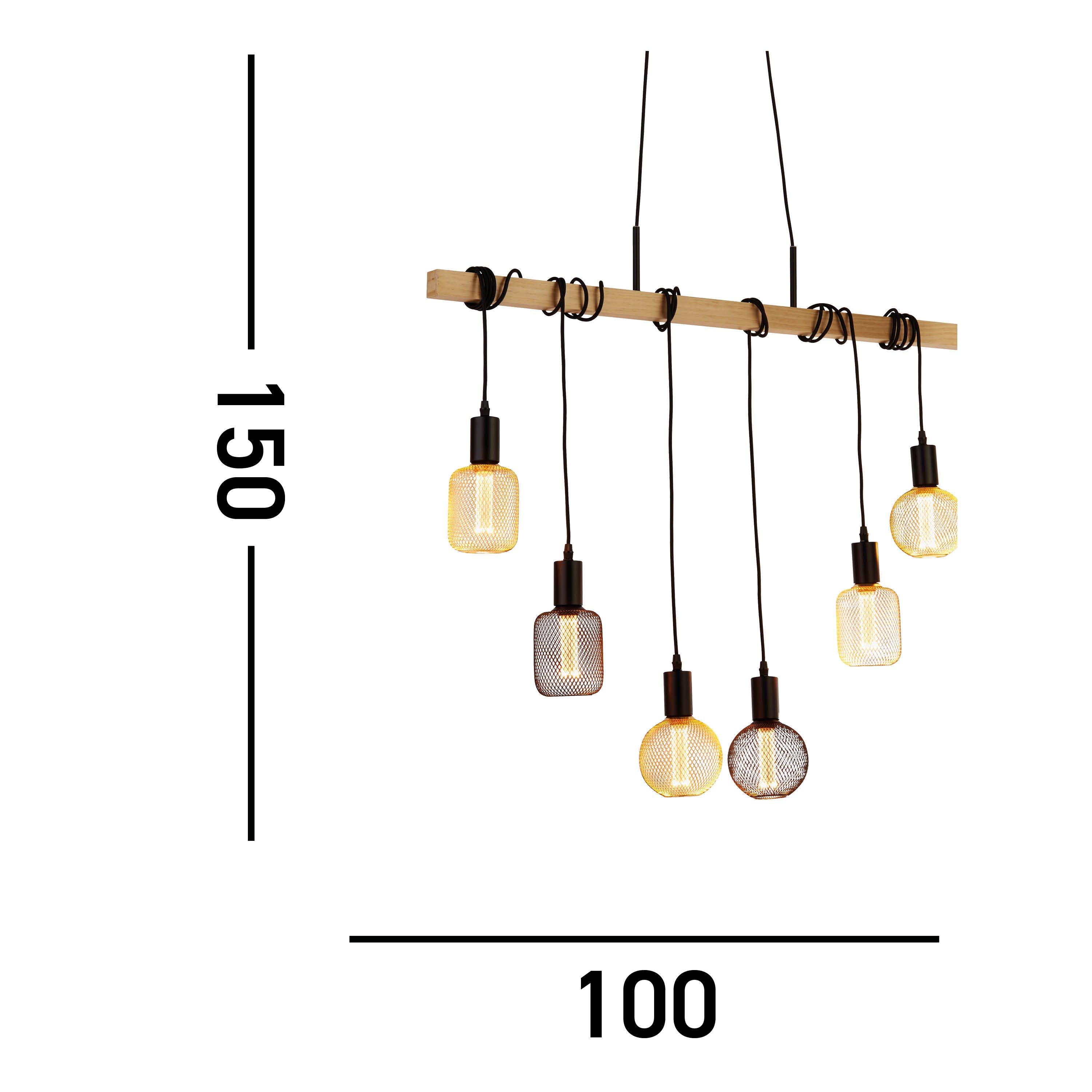 Searchlight Woodstock 6 Light Bar Pendant - Natural Wood & Black