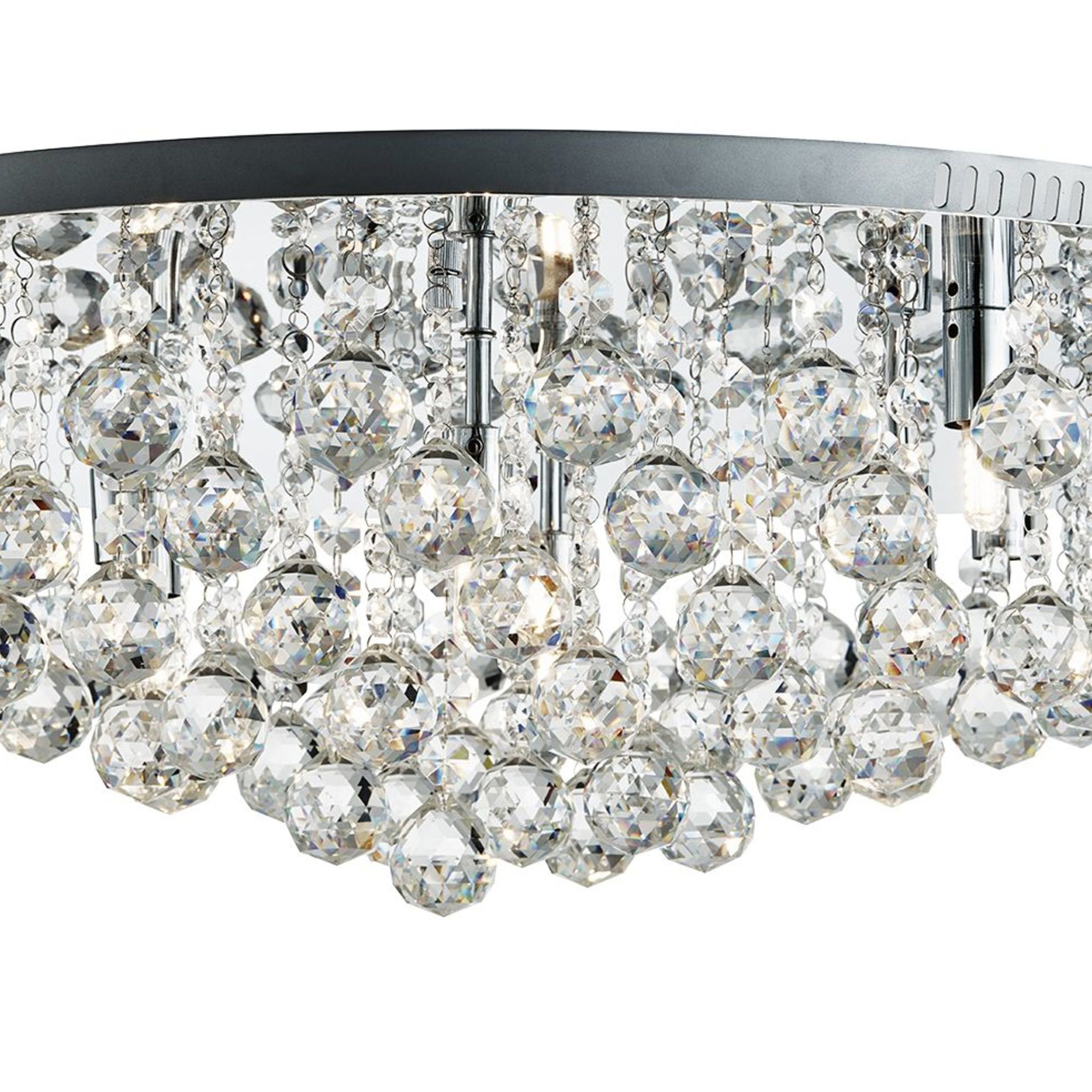 Searchlight Hampstead 8 Light Flush - Chrome with Clear Crystal Pyramid Drops