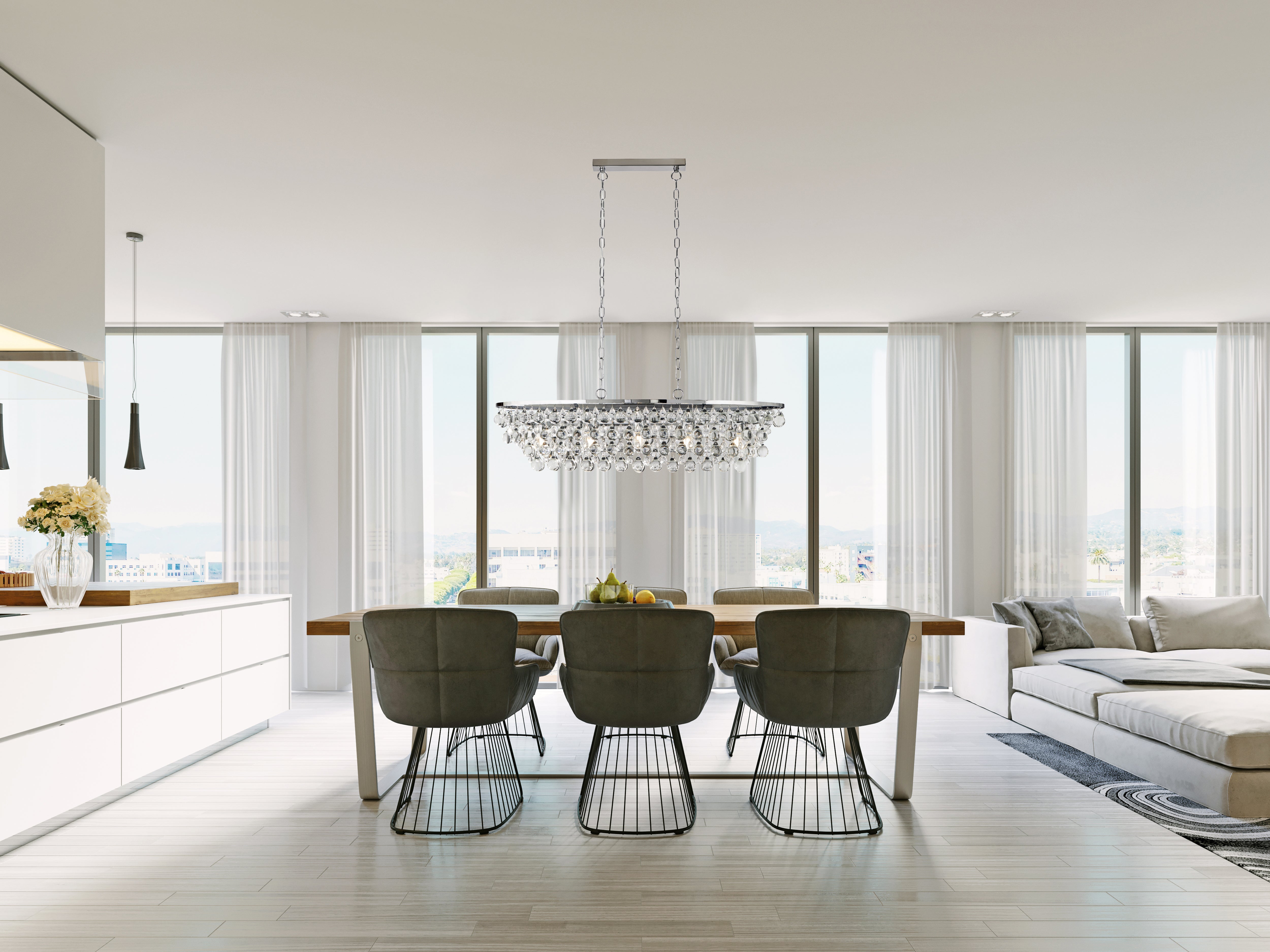 Searchlight Mellon 5 Light Pendant - Chrome & Rain Drop Glass