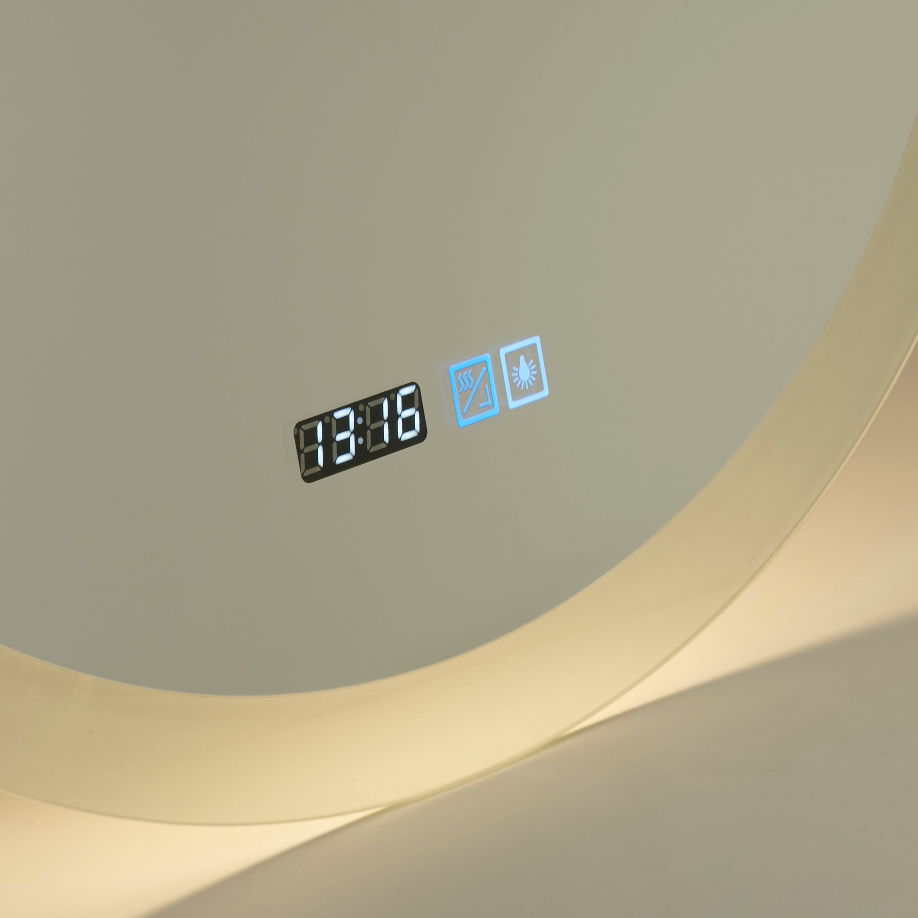 Searchlight Round Bathroom Mirror - Digital Clock & Demister