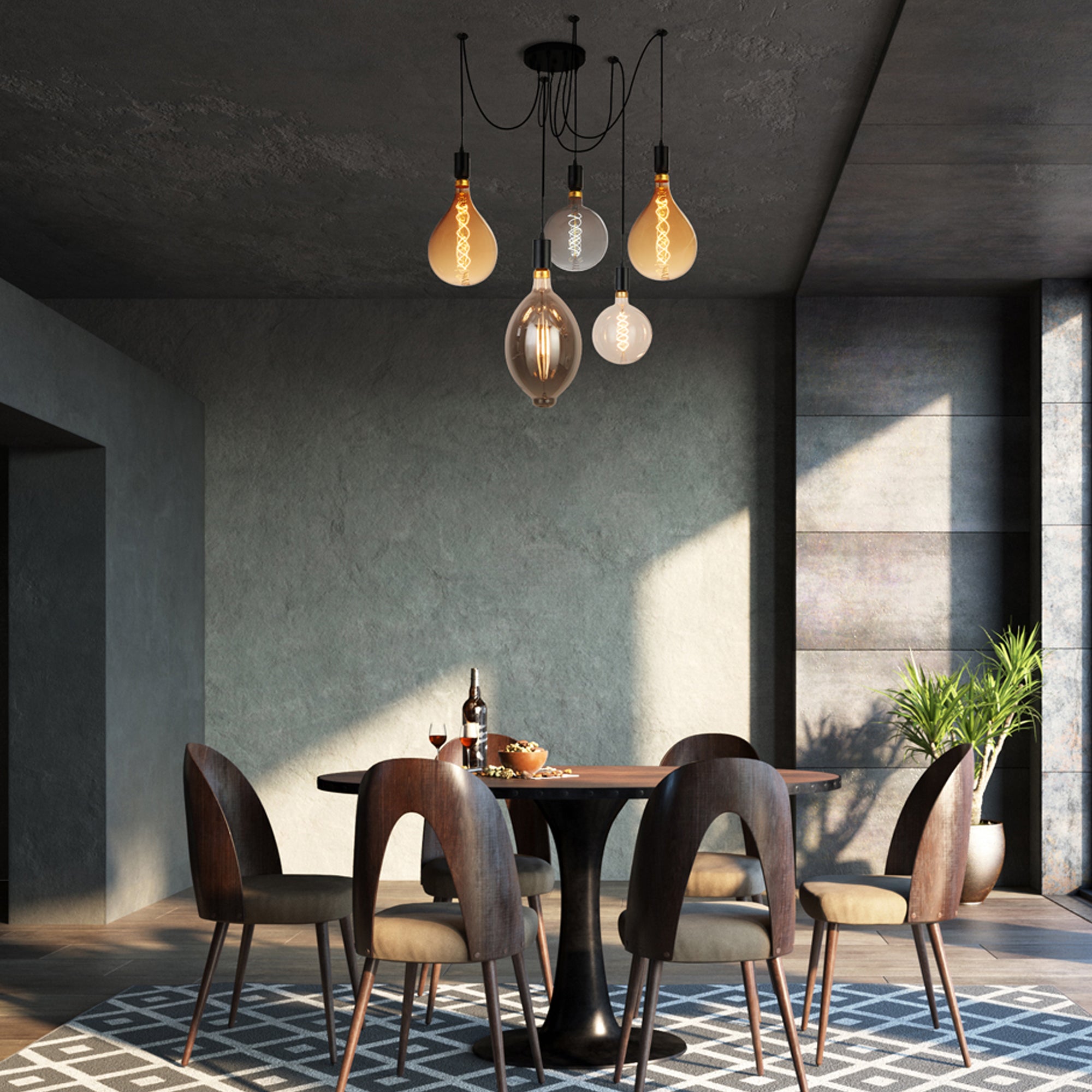 Searchlight Spencer 5 Light Ceiling Pendant - Black & Cables