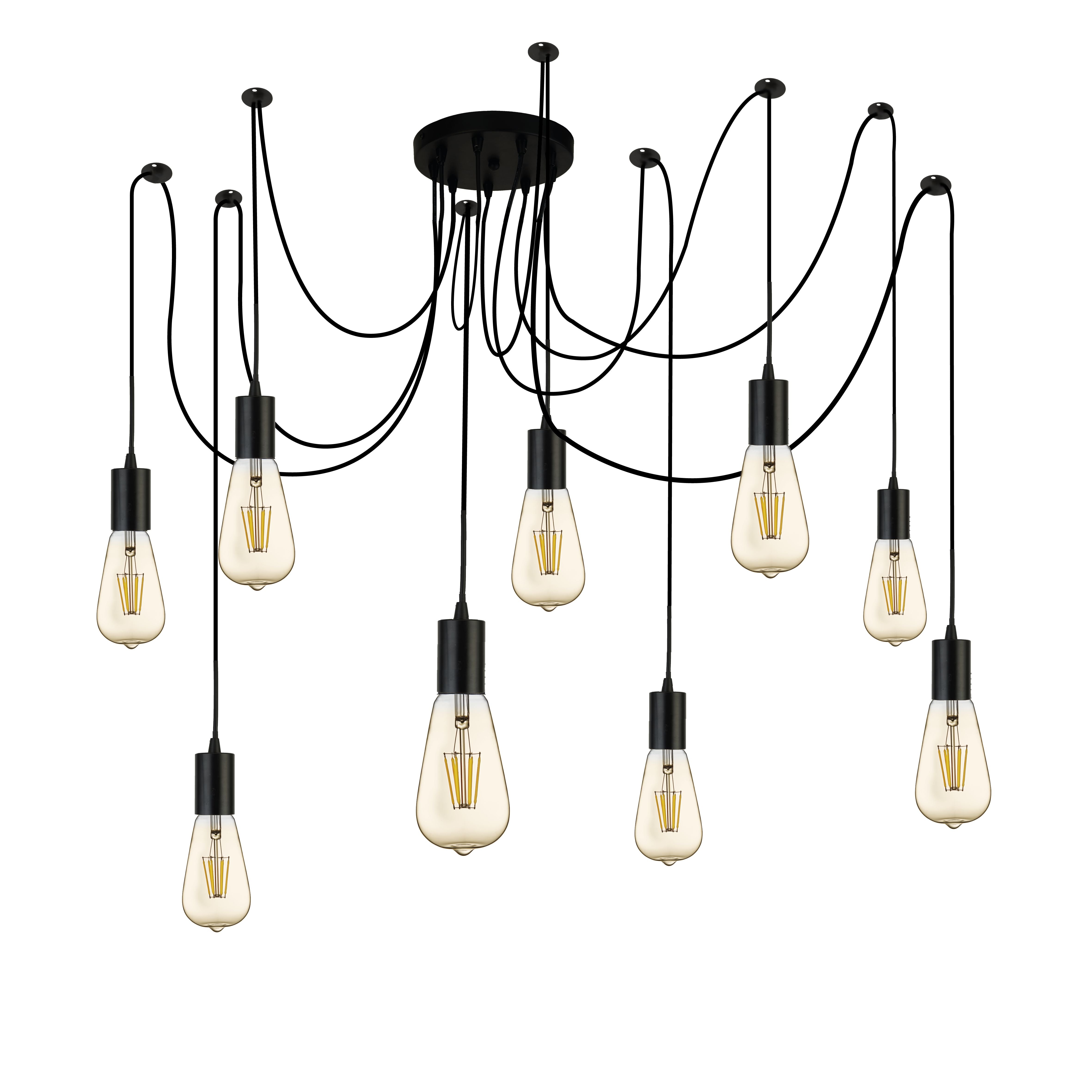 Searchlight Spencer 9 Light Ceiling Pendant - Black & Cables