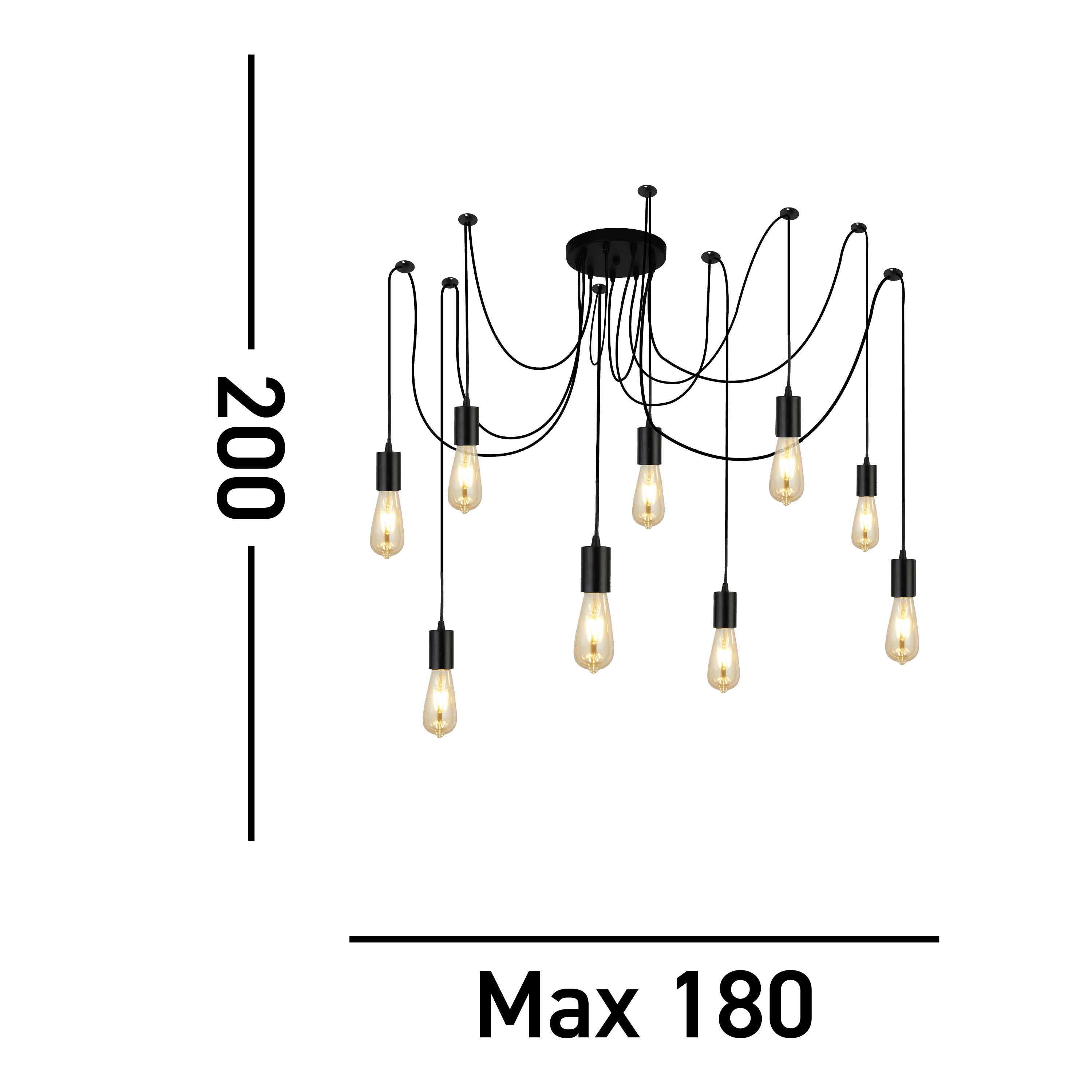 Searchlight Spencer 9 Light Ceiling Pendant - Black & Cables