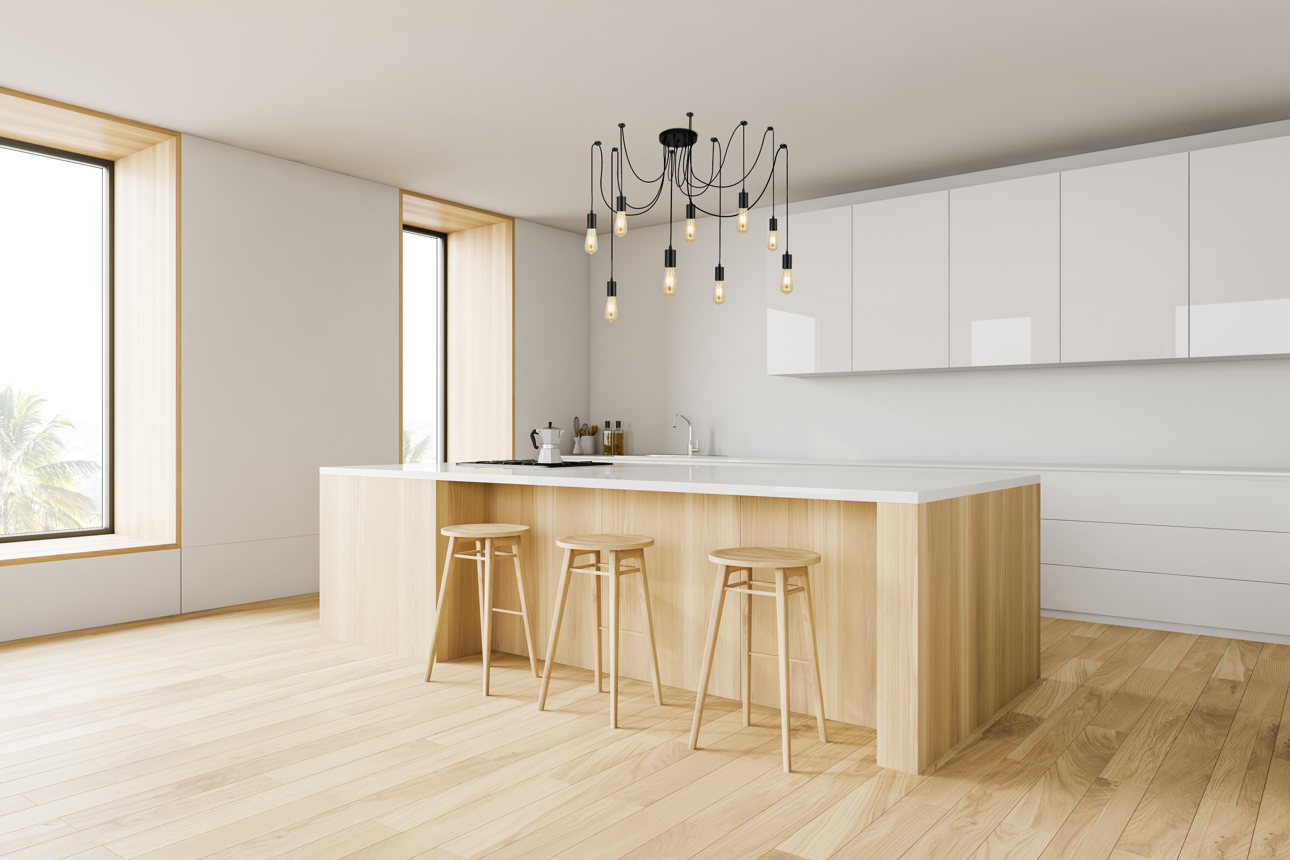 Searchlight Spencer 9 Light Ceiling Pendant - Black & Cables