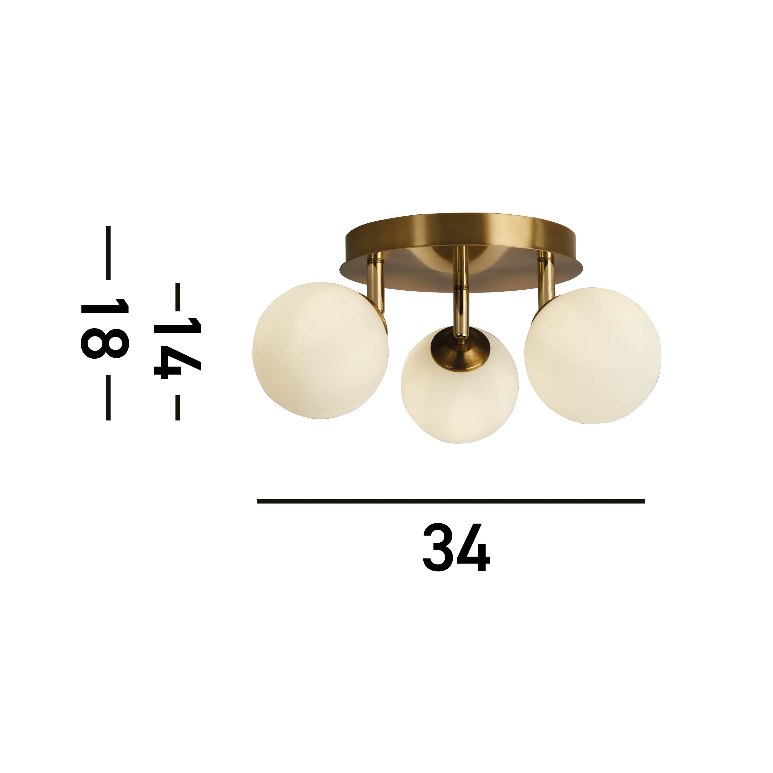 Searchlight Chadwick 3 Light Semi-Flush - Gold & Opal Glass