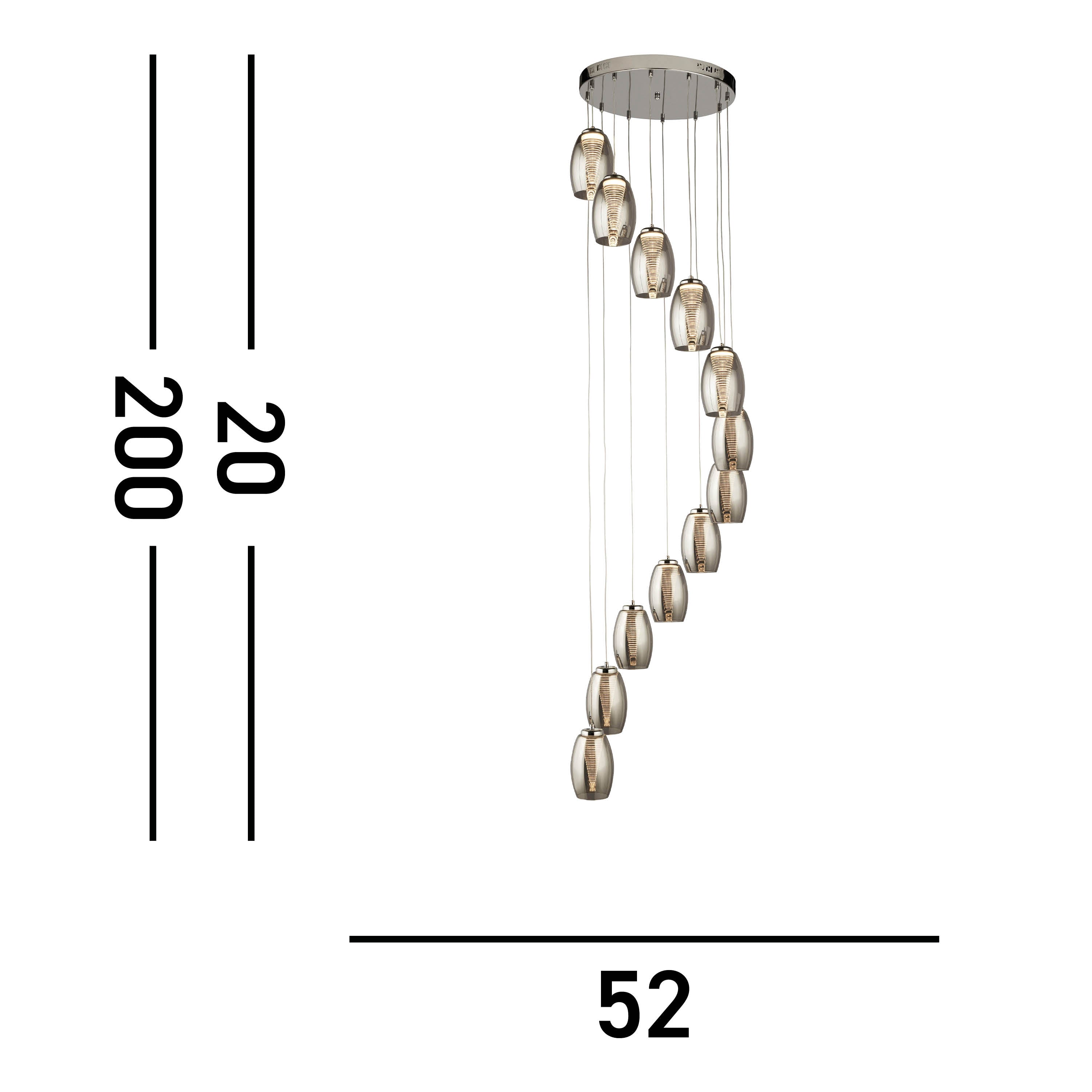 Searchlight Chapman 12 Light Ceiling Pendant - Chrome & Smoked Glass