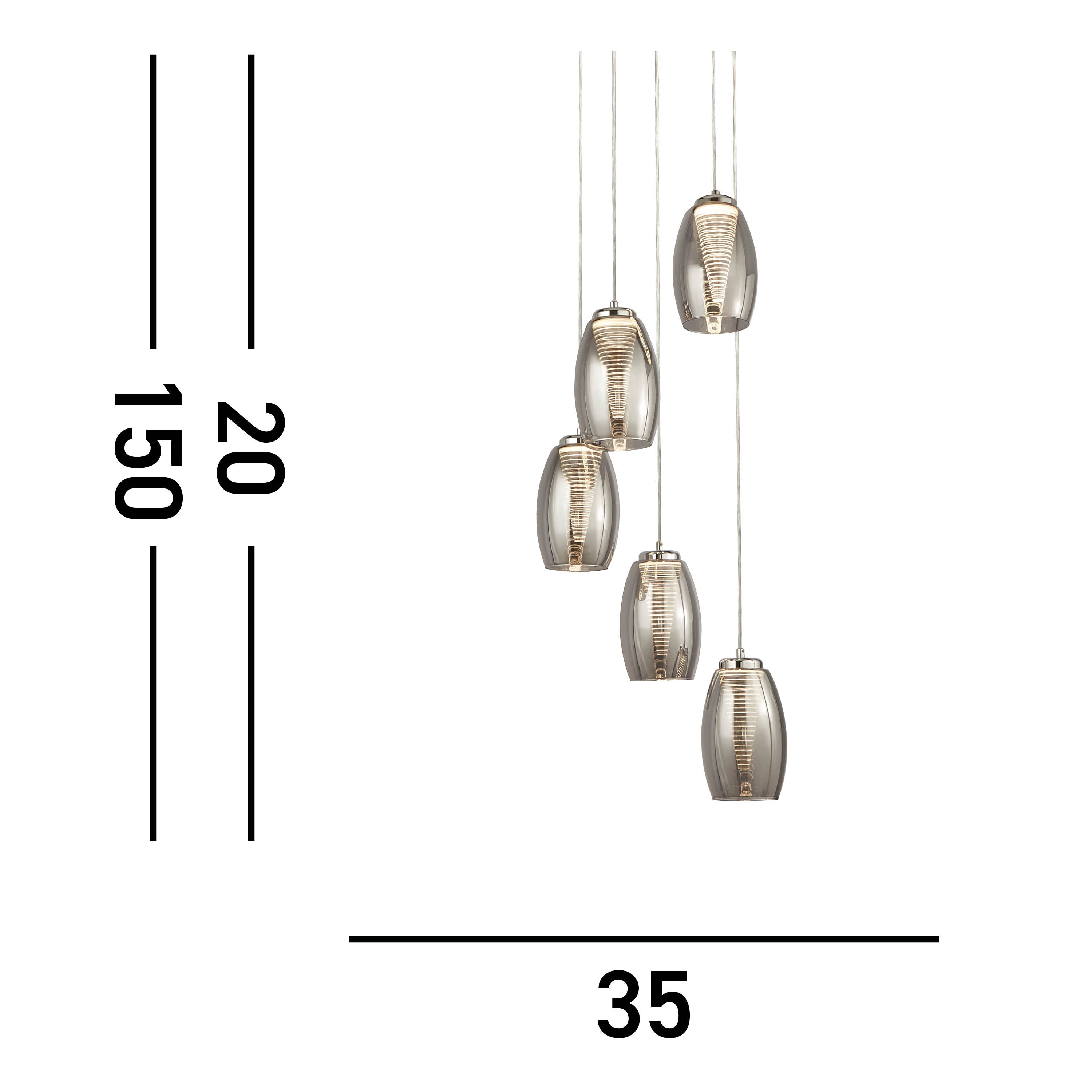 Searchlight Chapman 5 Light Ceiling Pendant - Chrome & Smoked Glass