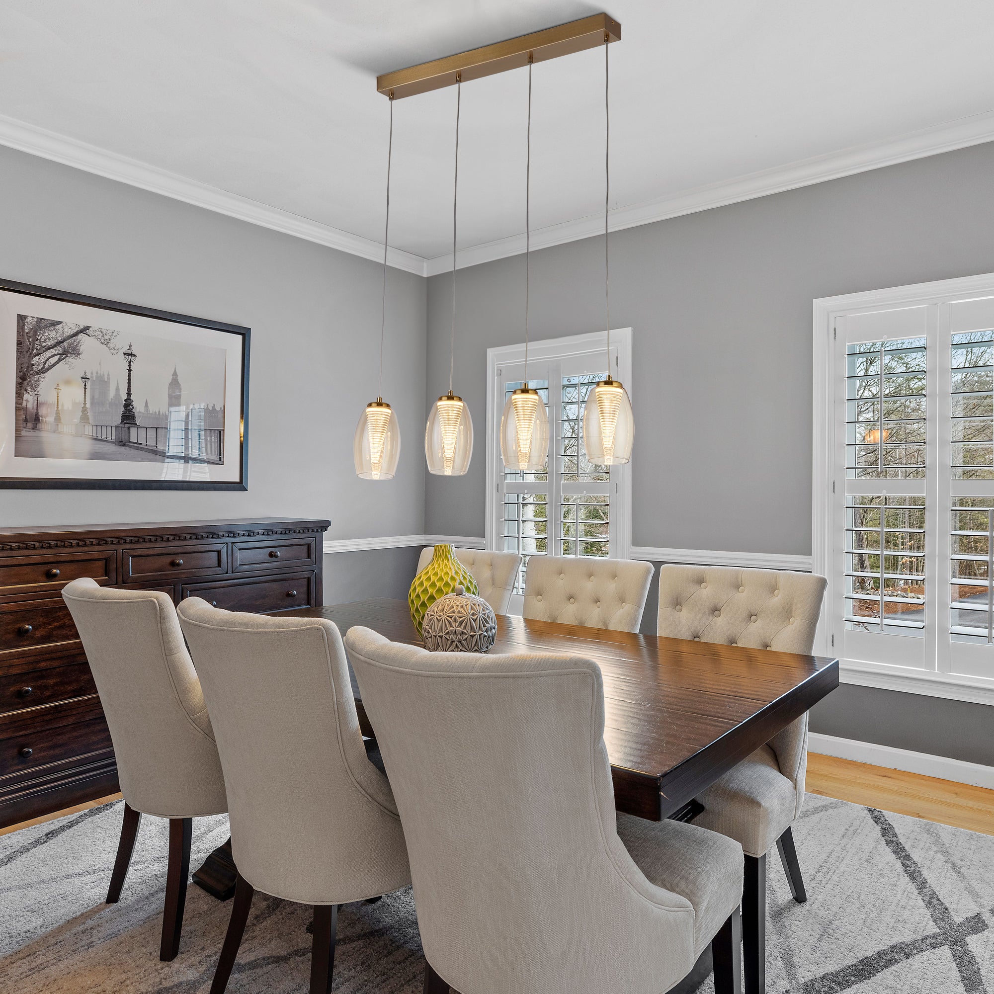 Searchlight Chapman 4 Light Bar Pendant - Bronze & Champagne Glass