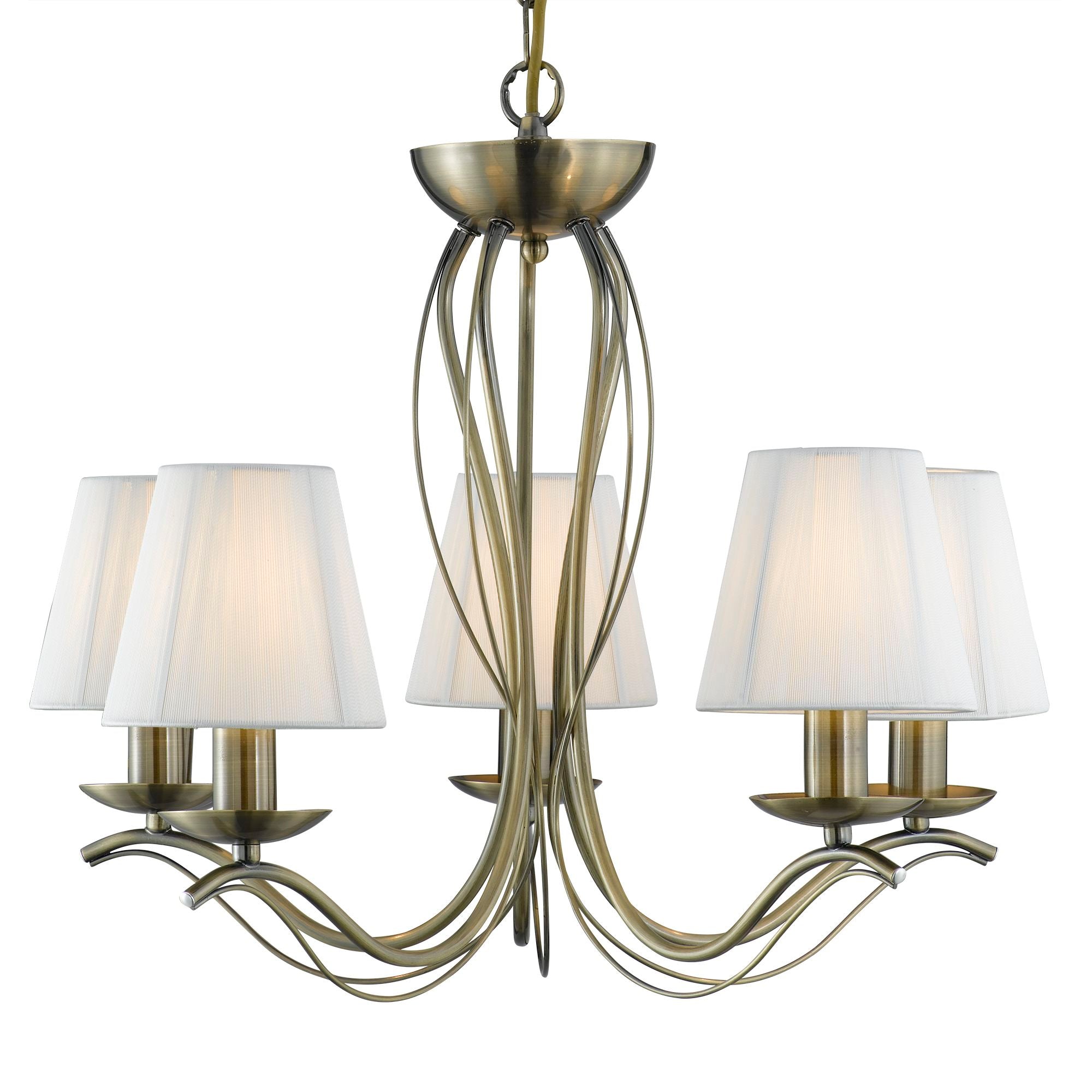 Searchlight Althorp 5 Light Pendant - Antique Brass & Ivory String Fabric