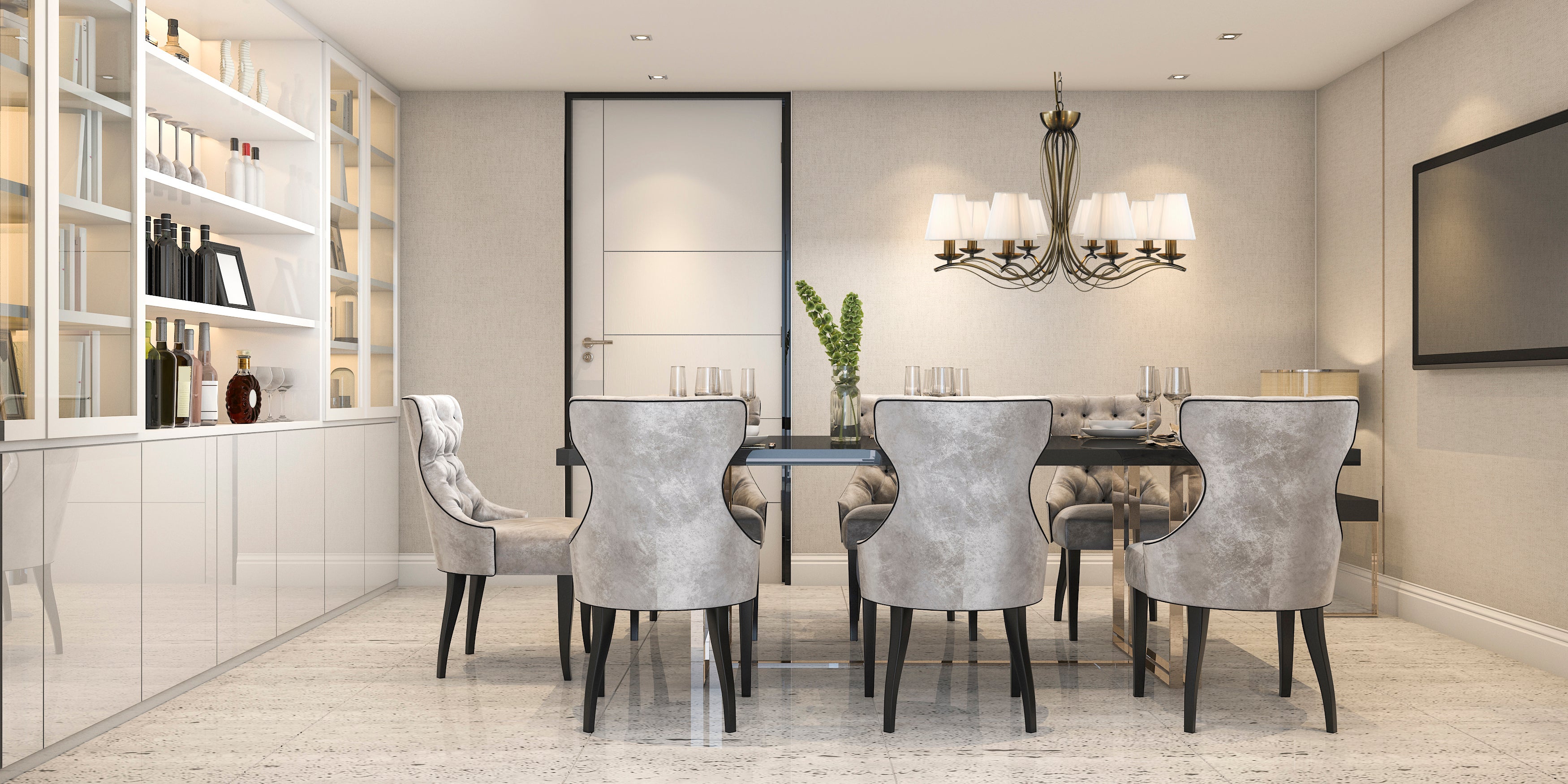 Searchlight Althorp 8 Light Pendant - Antique Brass & Ivory String Fabric