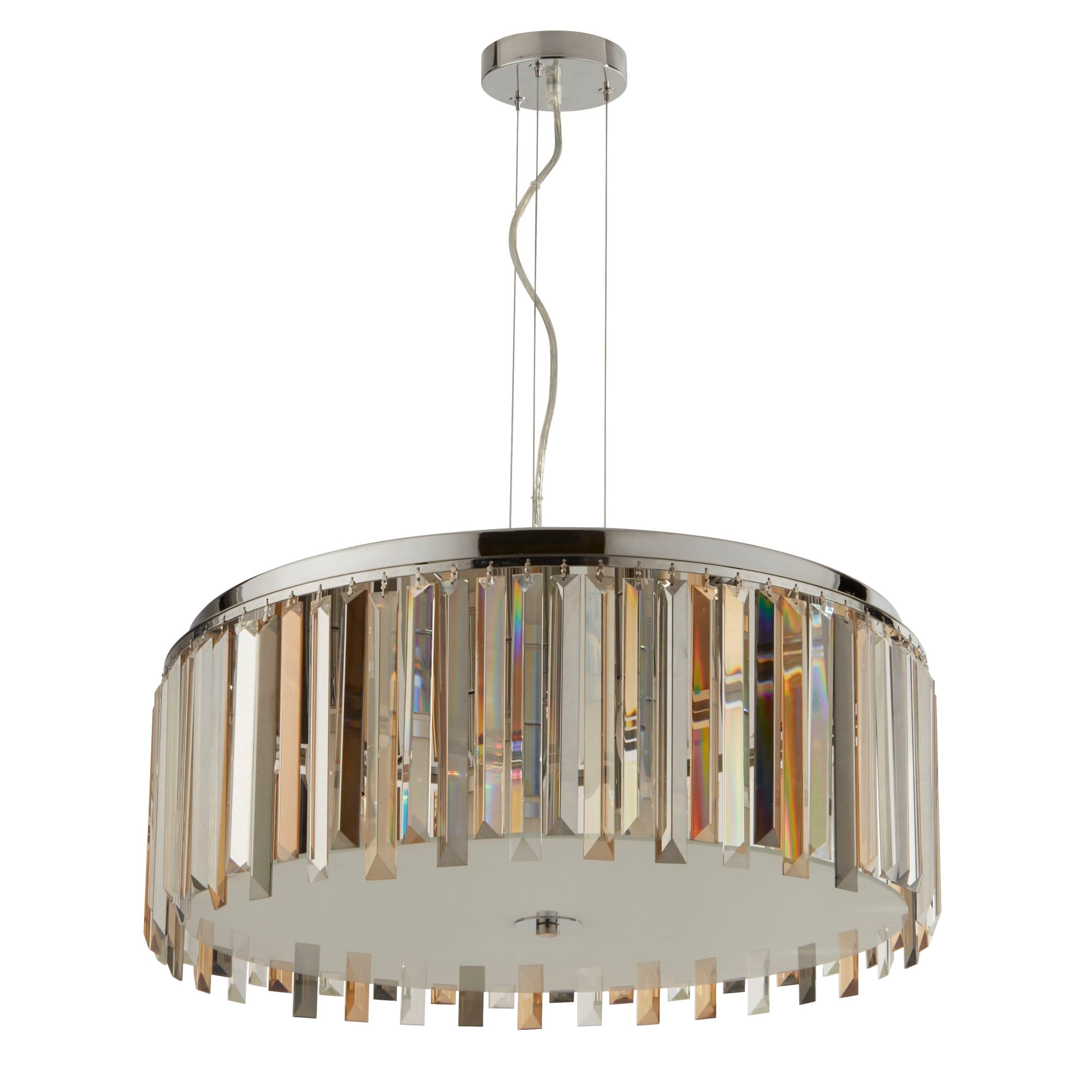 Searchlight Carlingford 5 Light Drum Pendant Light - Chrome & Glass Prisms