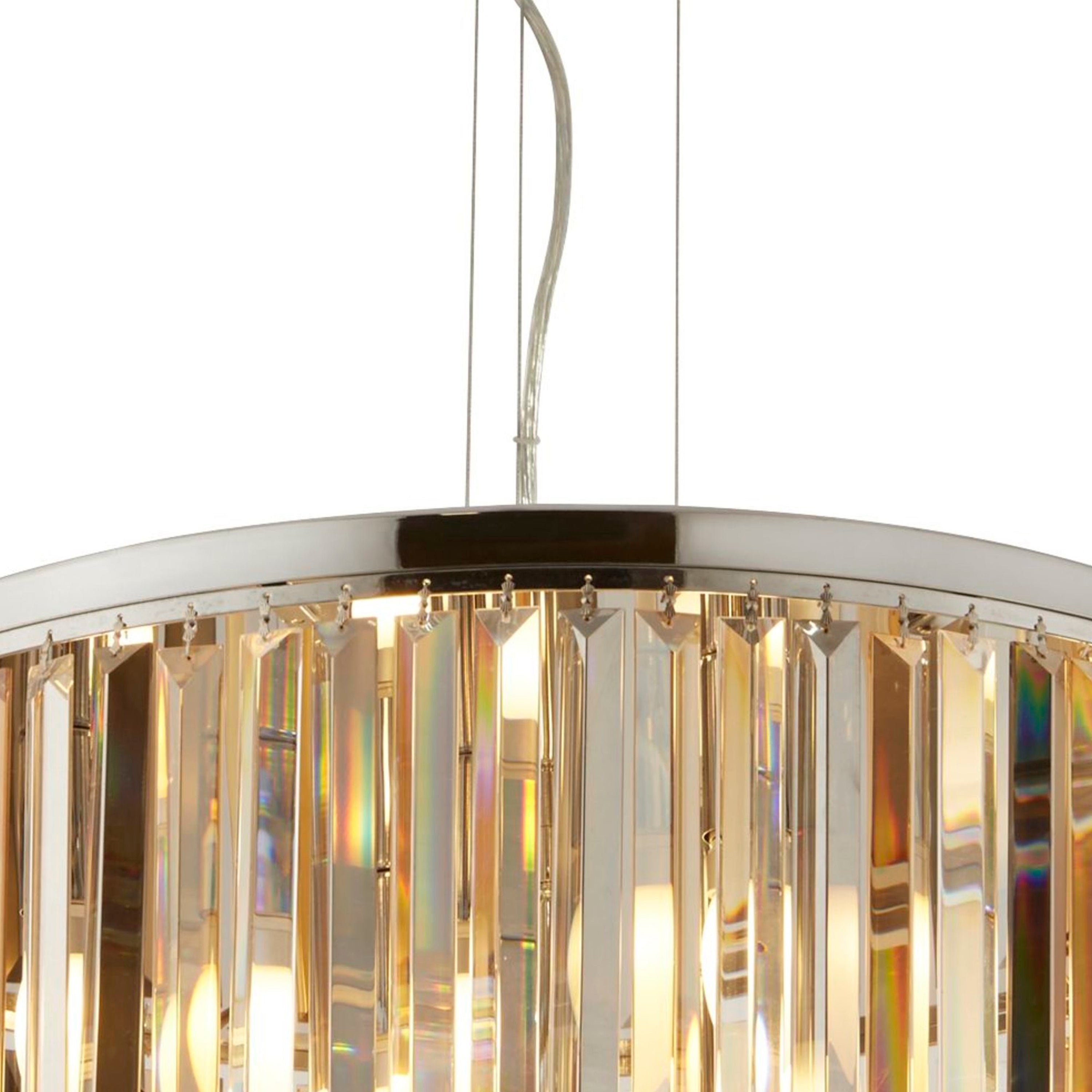 Searchlight Carlingford 5 Light Drum Pendant Light - Chrome & Glass Prisms