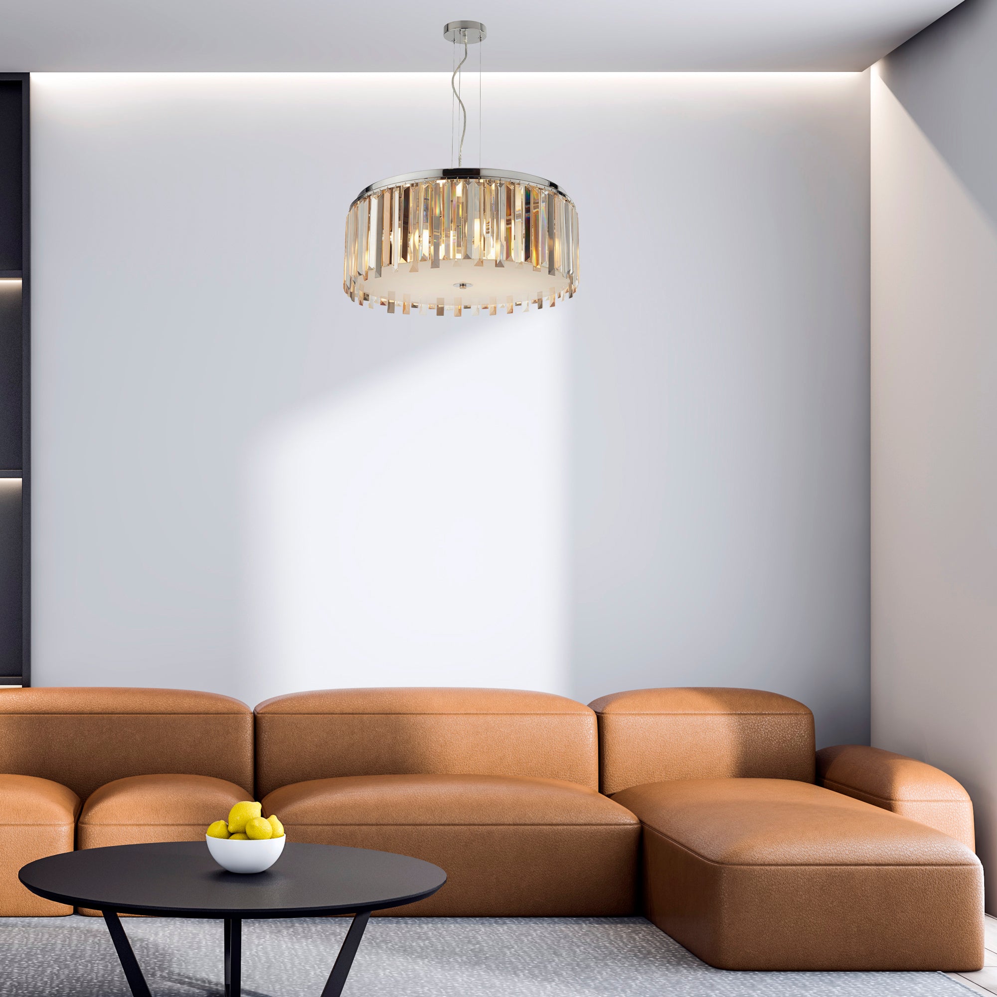 Searchlight Carlingford 5 Light Drum Pendant Light - Chrome & Glass Prisms