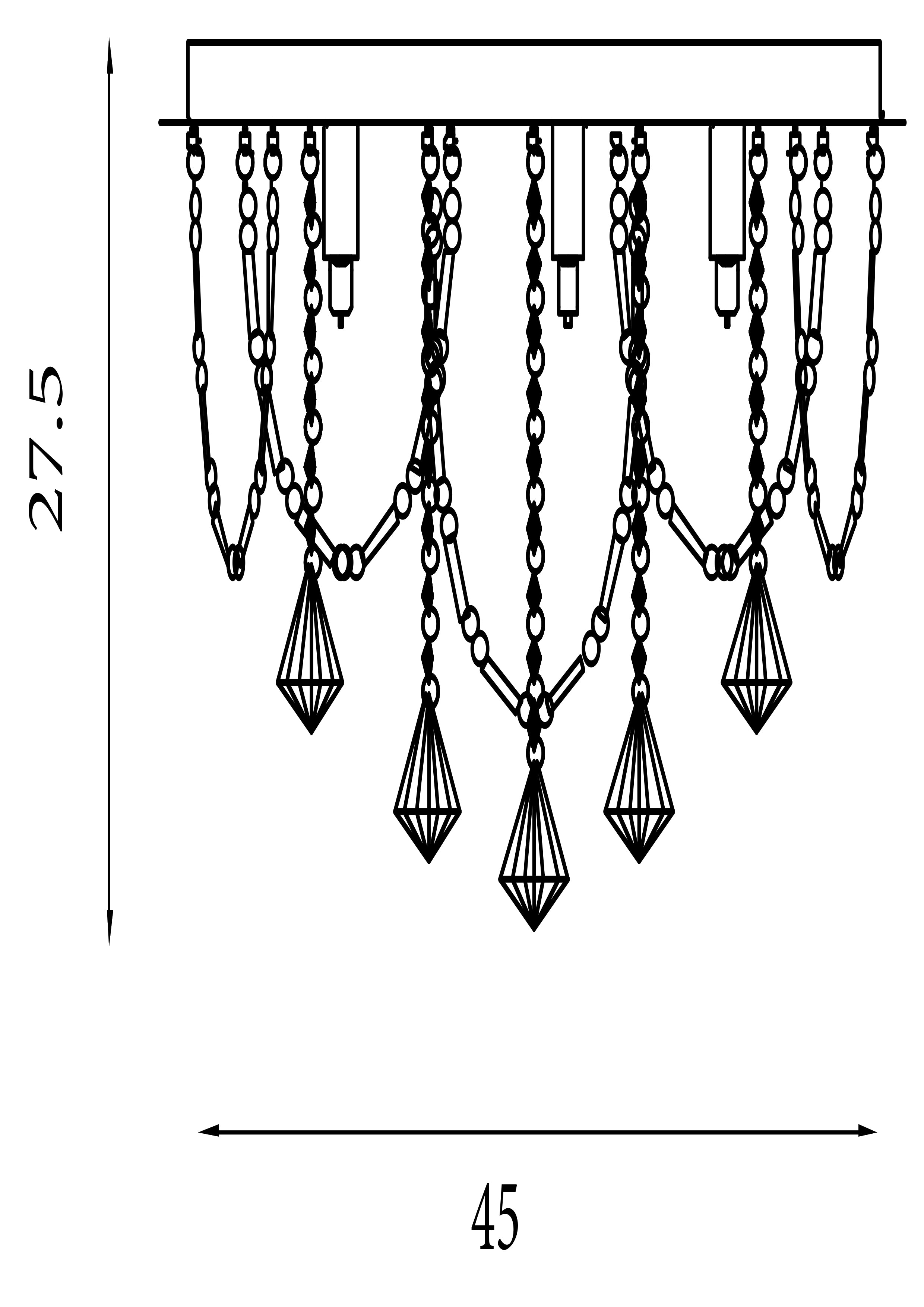 Searchlight Mary 6 Light Flush - Chrome & Clear Crystal Pyramid Drops
