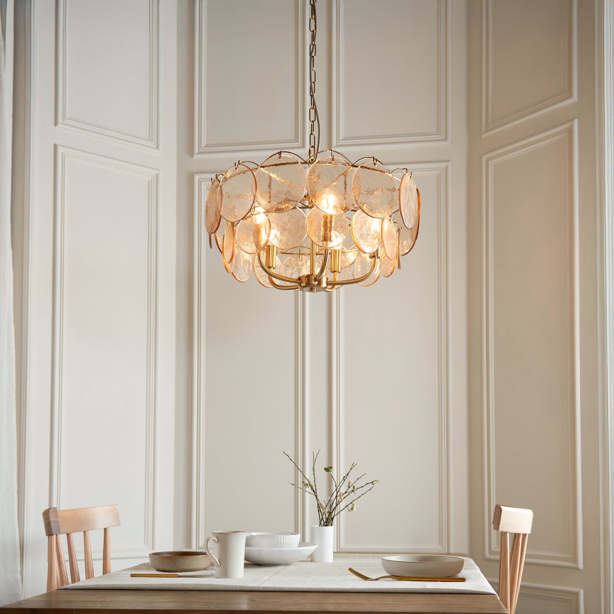 Utopia Aura 5 Light Ceiling Bendant - Brushed Aged Brass & Champagne Glass