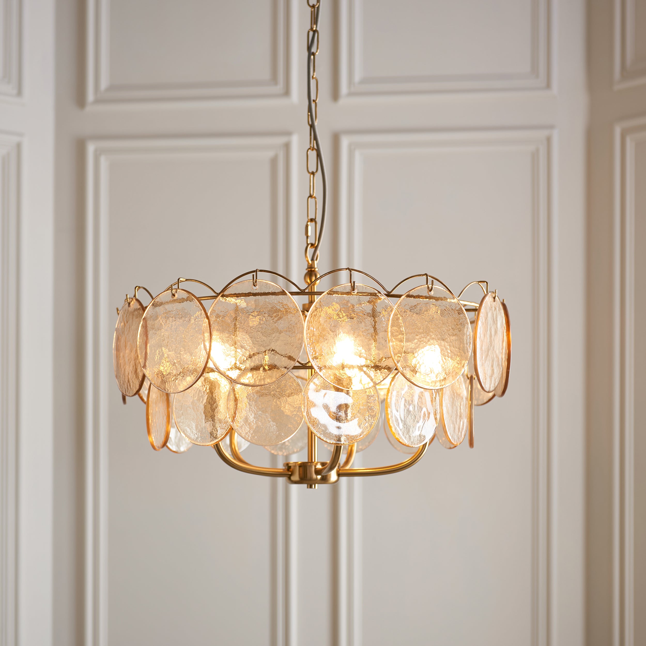 Utopia Aura 5 Light Ceiling Bendant - Brushed Aged Brass & Champagne Glass