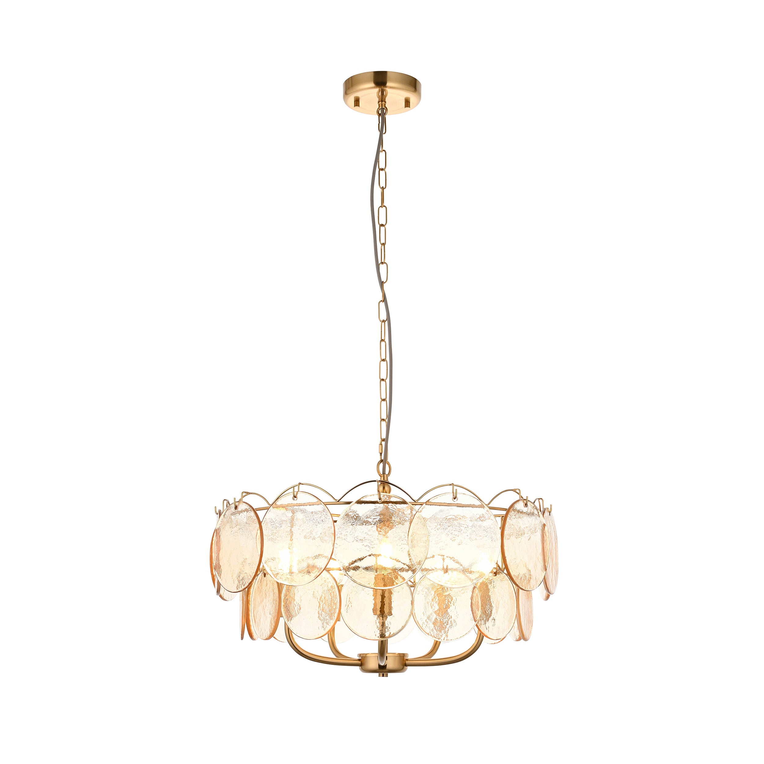 Utopia Aura 5 Light Ceiling Bendant - Brushed Aged Brass & Champagne Glass