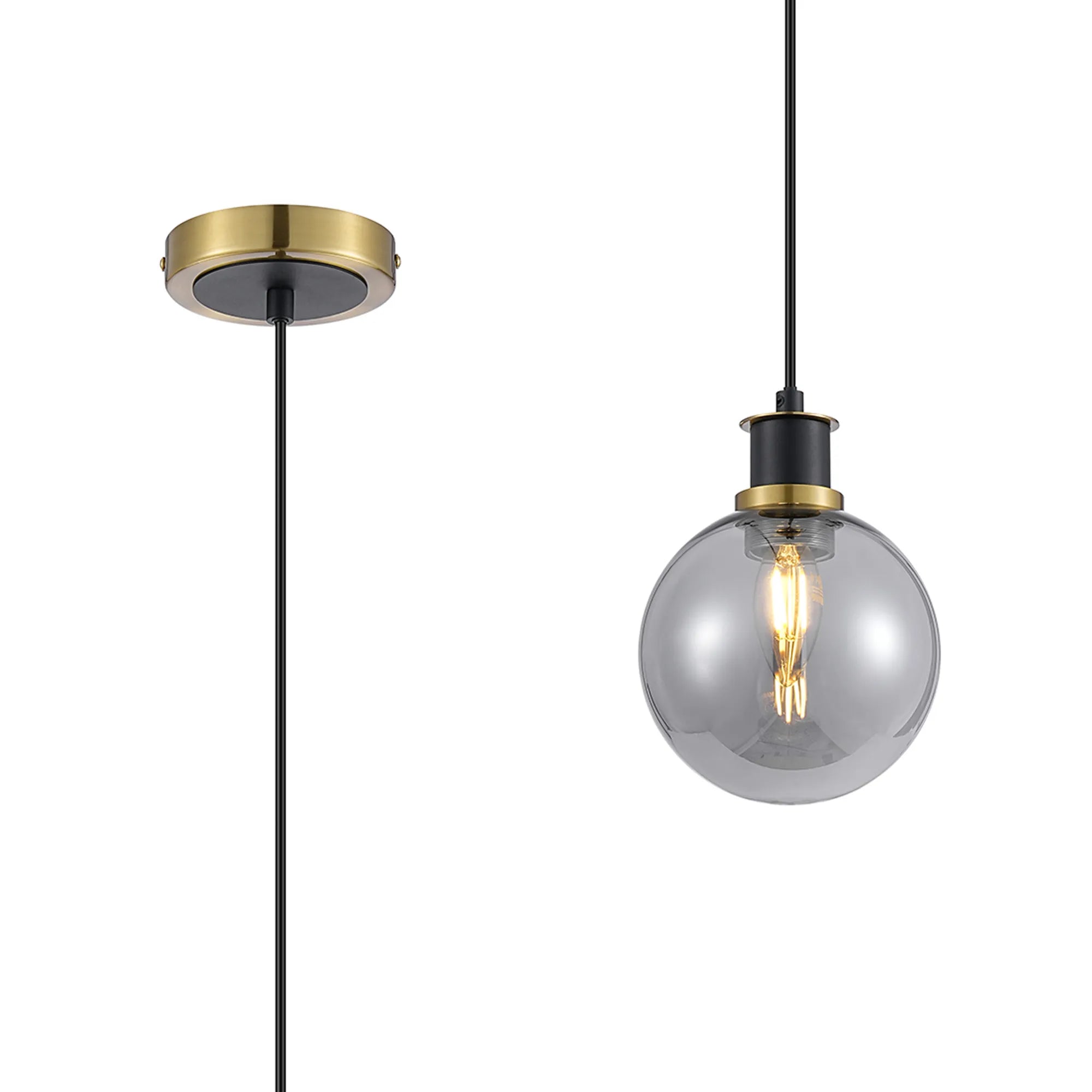 Sycamore Pendant with 15cm Round Glass Shade - Brass, Smoke Plated & Satin Black
