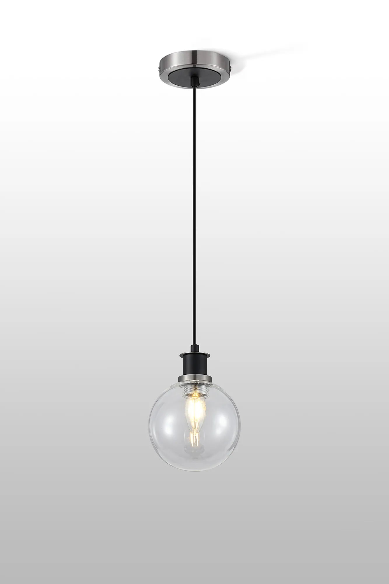 Sycamore Pendant with 15cm Round Glass Shade - Satin Nickel, Clear & Satin Black