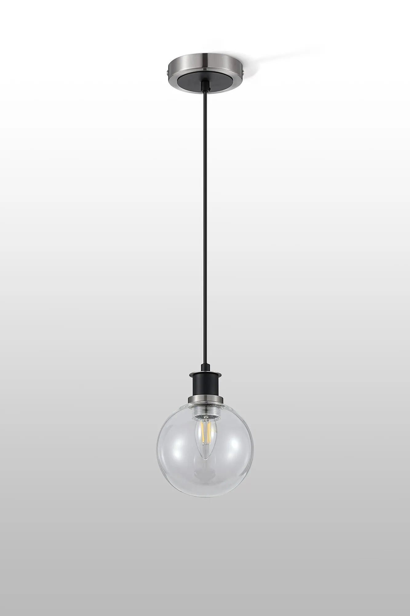 Sycamore Pendant with 15cm Round Glass Shade - Satin Nickel, Clear & Satin Black