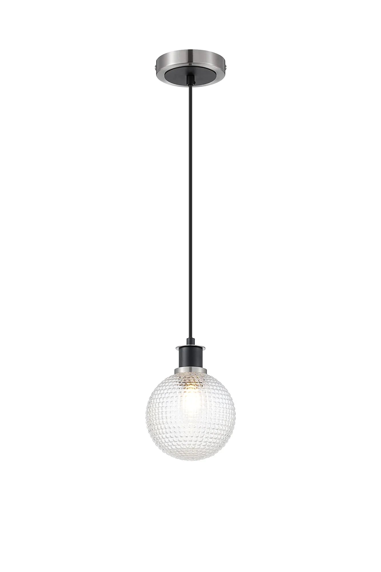 Sycamore Pendant with 15cm Round Textured Diamond Pattern Glass Shade - Satin Nickel, Clear & Satin Black