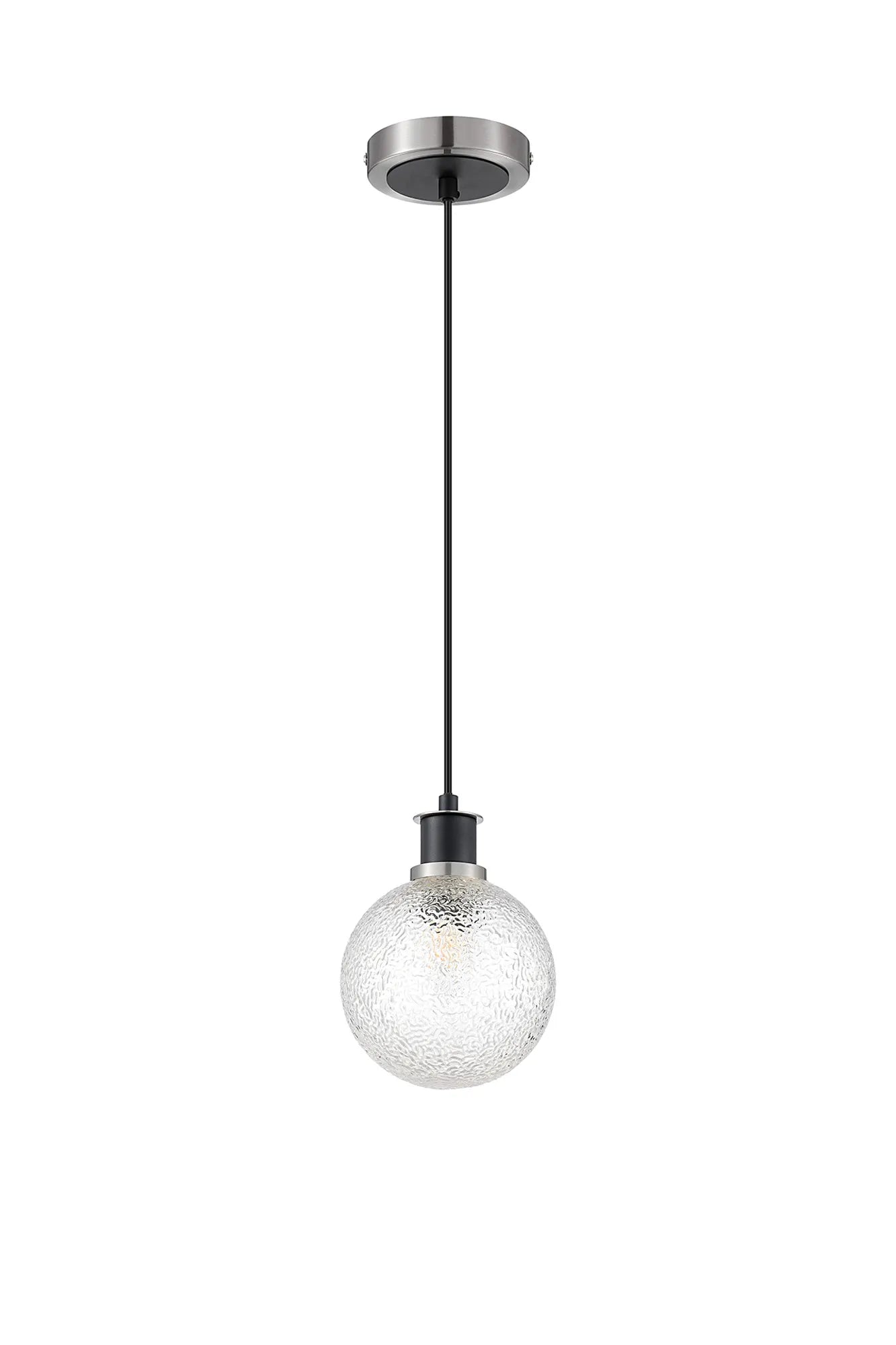 Sycamore Pendant with 15cm Round Dimpled Glass Shade - Satin Nickel, Clear & Satin Black