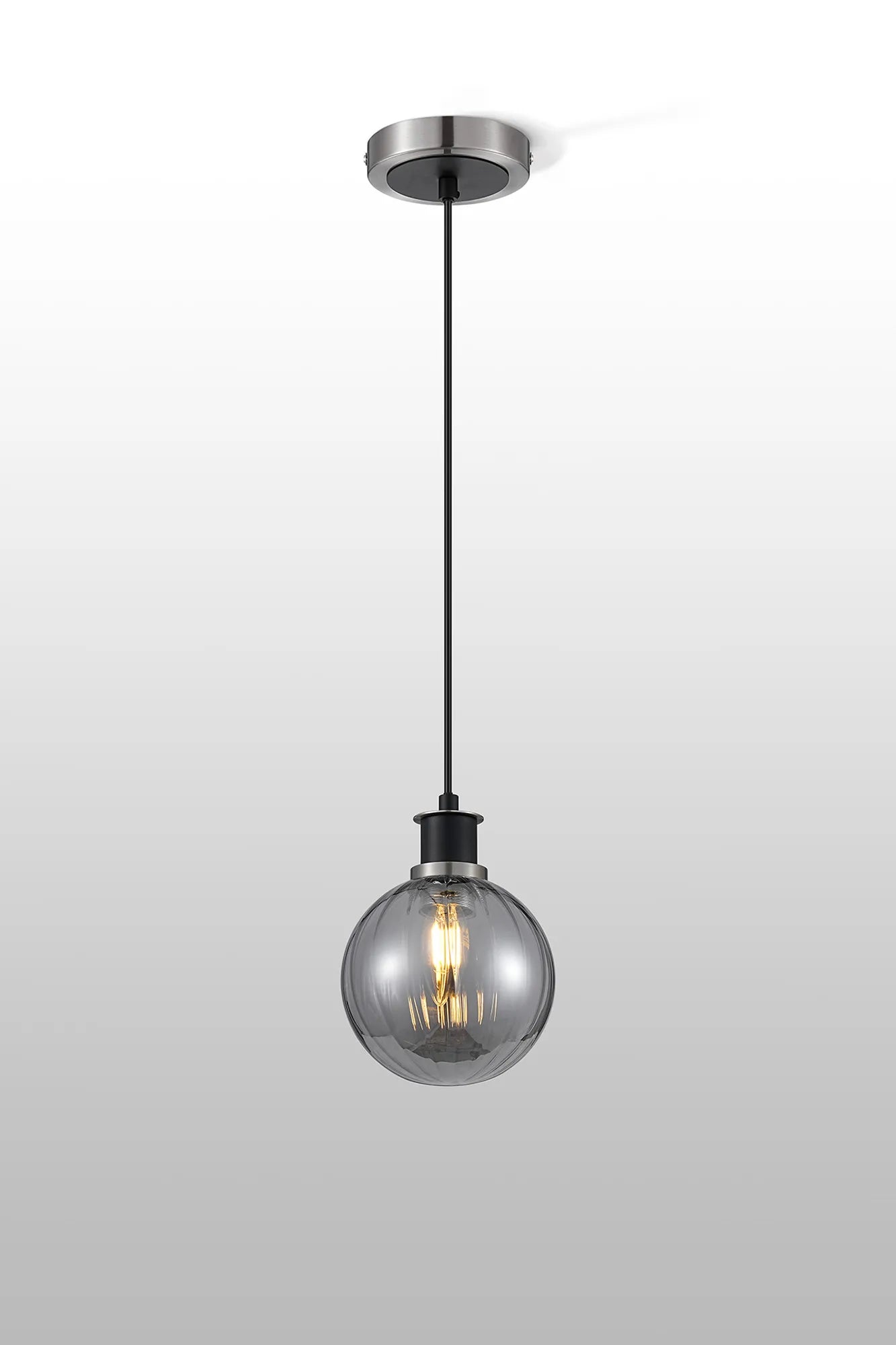 Sycamore Pendant with 15cm Round Segment Glass Shade - Satin Nickel, Smoke Plated & Satin Black