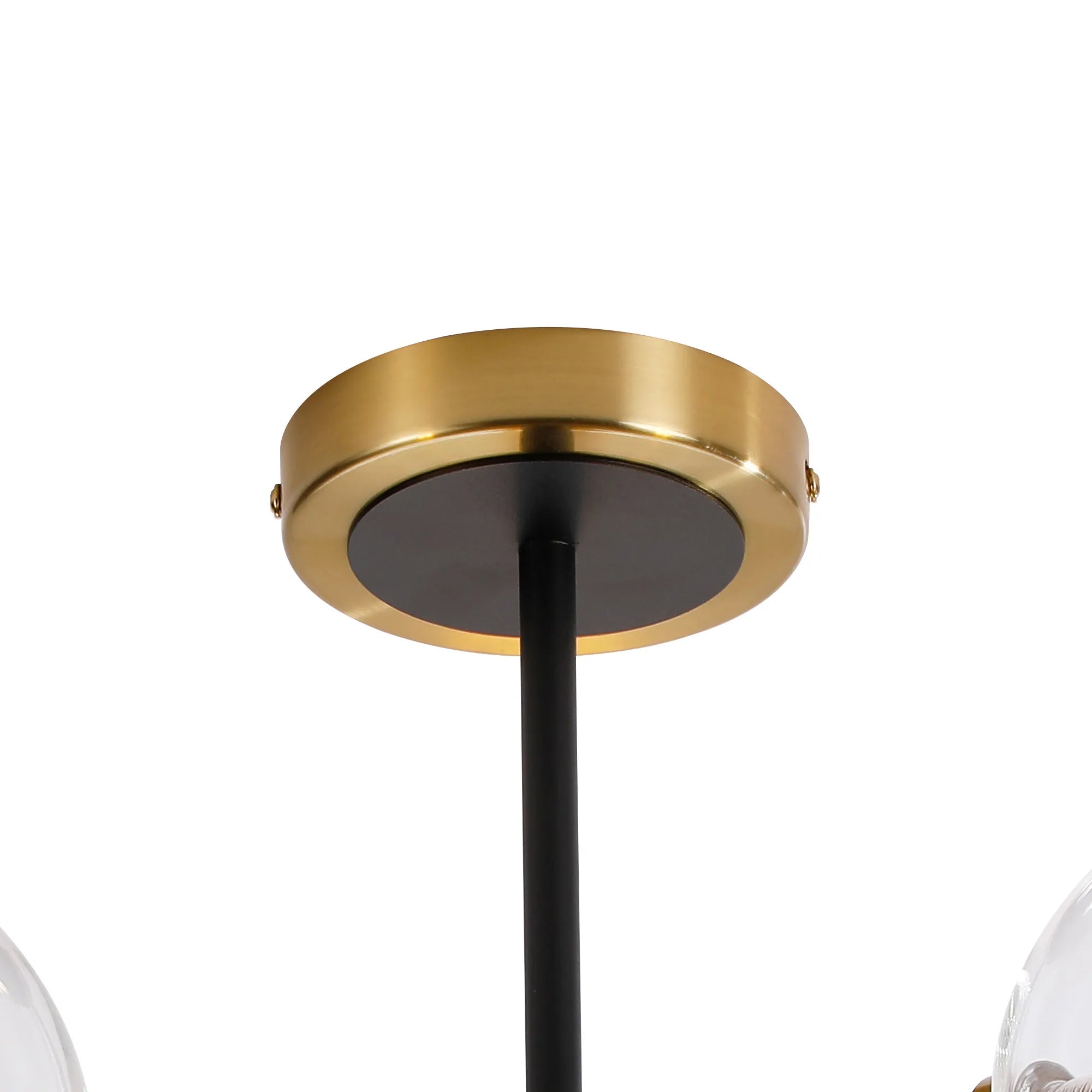Sycamore Semi Ceiliing 3 Light with 15cm Round Glass Shade - Brass, Clear & Satin Black