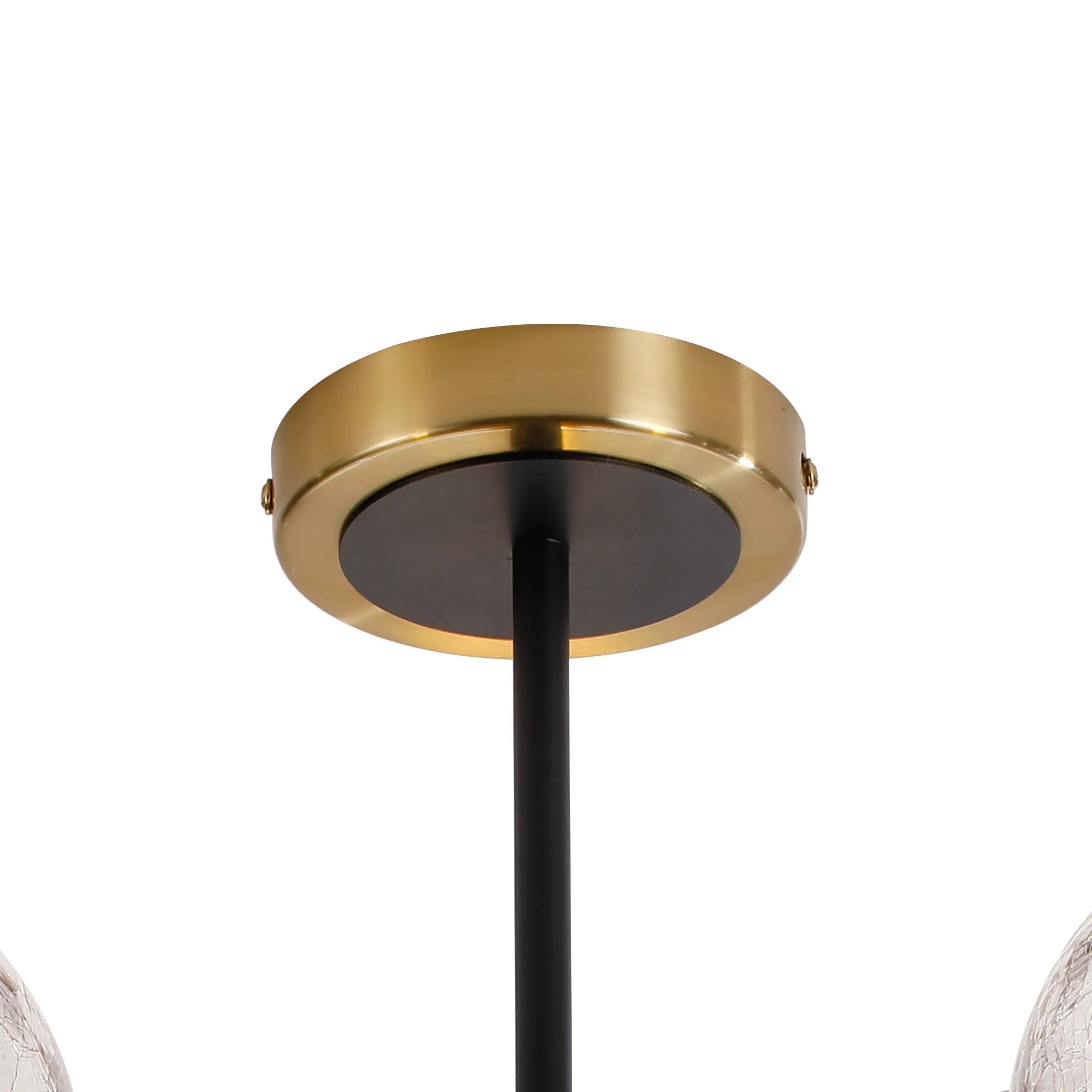 Sycamore Semi Ceiliing 3 Light with 15cm Round Crackled Glass Shade - Brass, Clear & Satin Black
