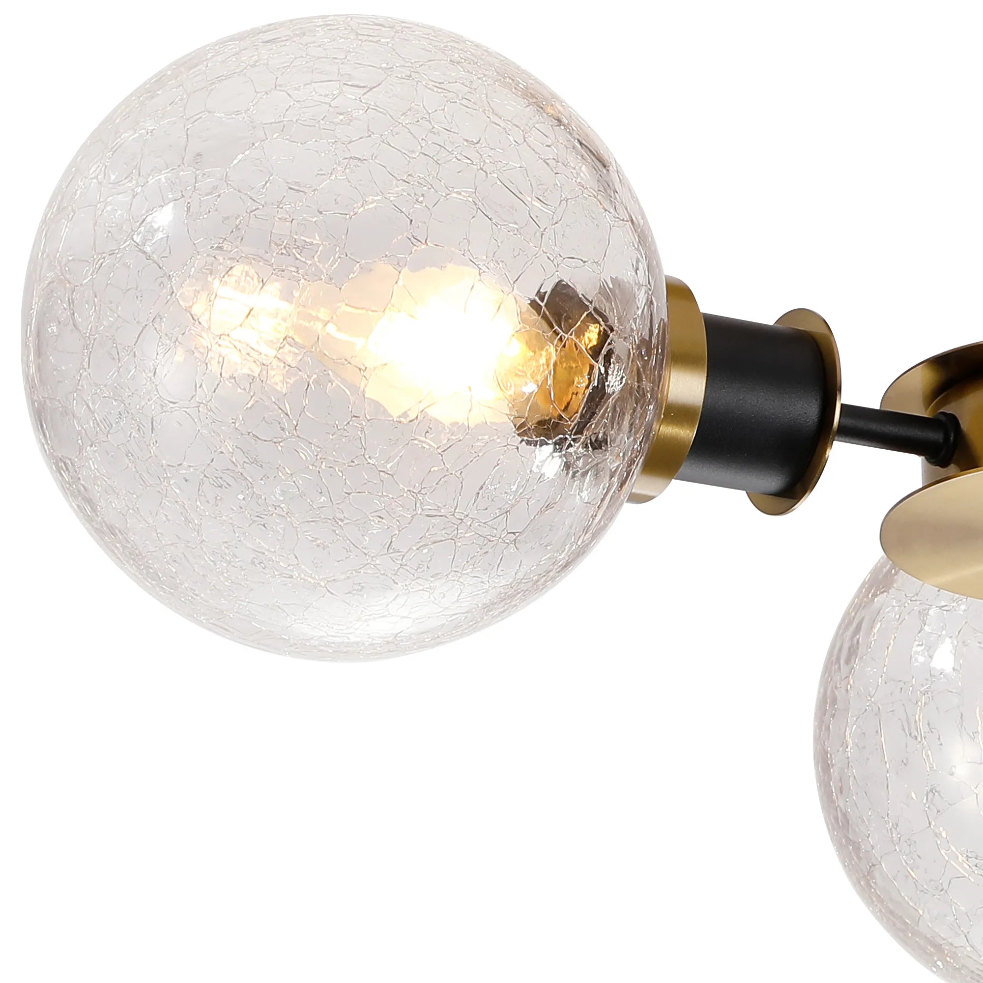 Sycamore Semi Ceiliing 3 Light with 15cm Round Crackled Glass Shade - Brass, Clear & Satin Black