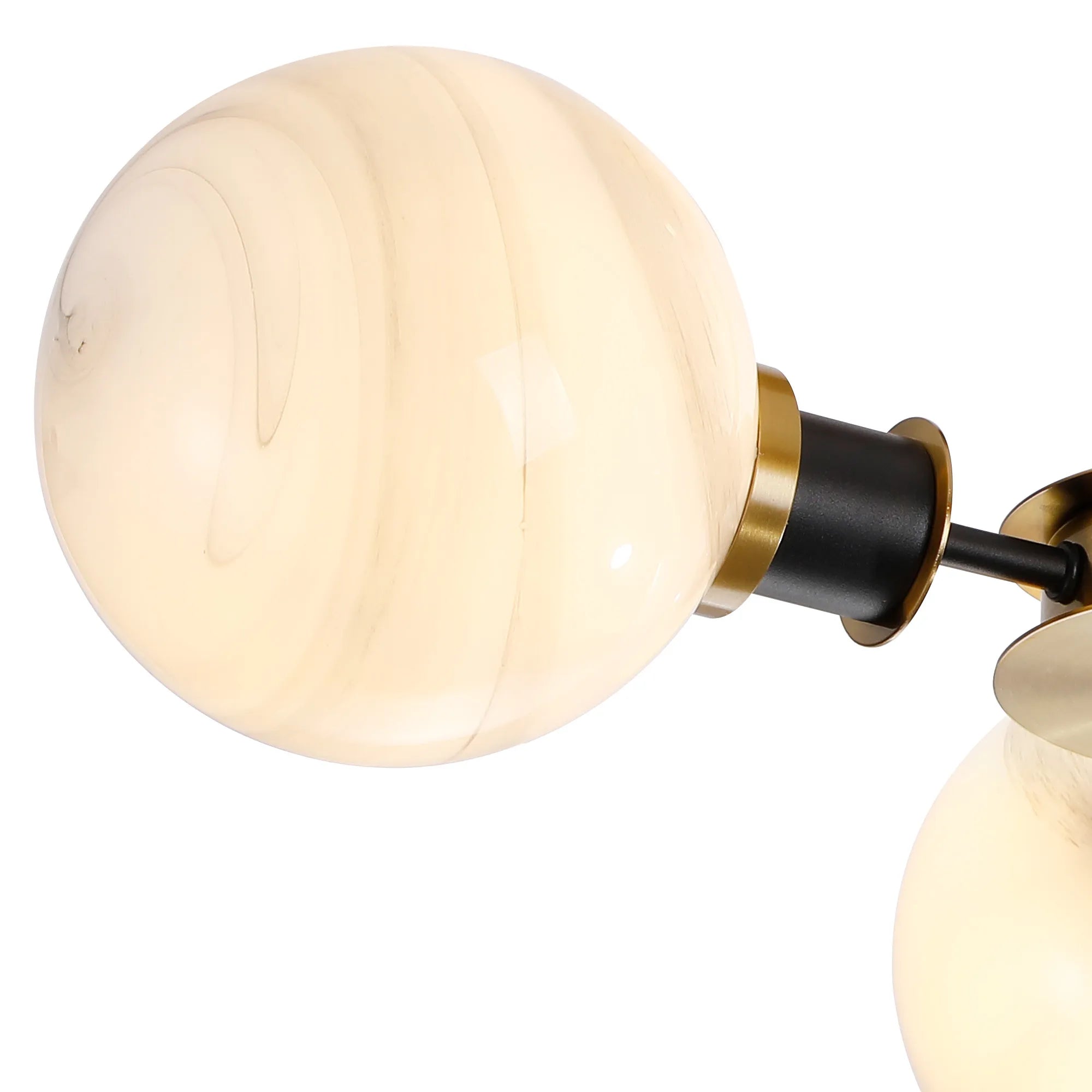 Sycamore Semi Ceiliing 3 Light with 15cm Round Marble Effect Glass Shade - Brass, White & Satin Black