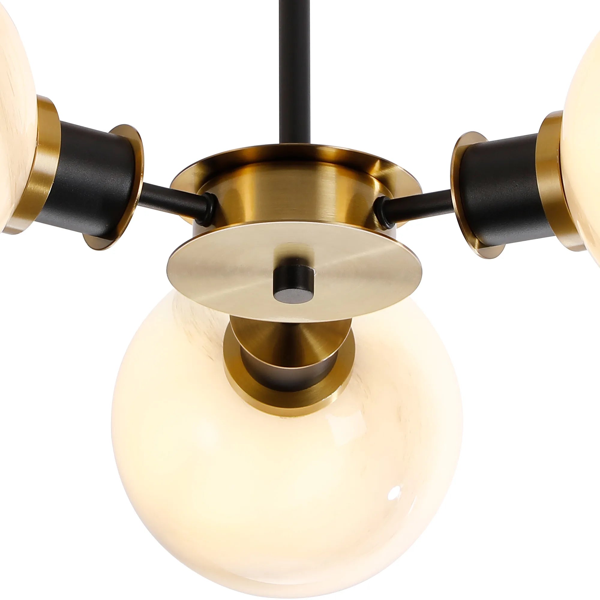 Sycamore Semi Ceiliing 3 Light with 15cm Round Marble Effect Glass Shade - Brass, White & Satin Black