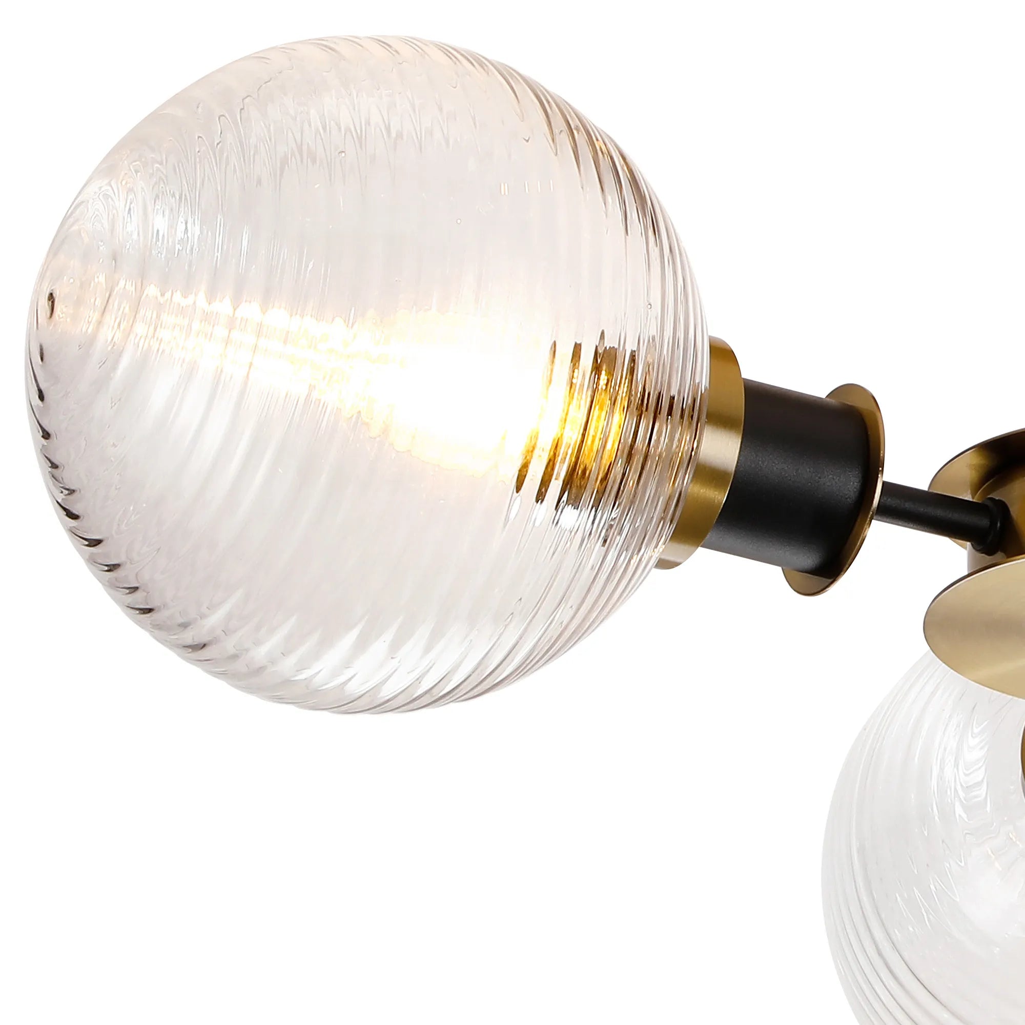 Sycamore Semi Ceiliing 3 Light with 15cm Round Ribbed Glass Shade - Brass, Clear & Satin Black