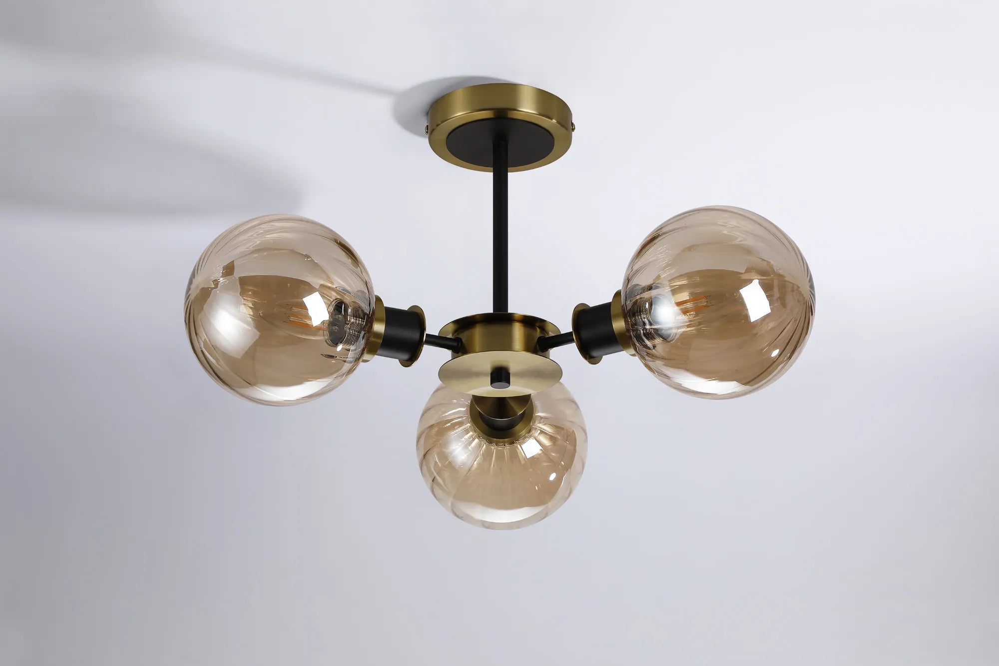 Sycamore Semi Ceiliing 3 Light with 15cm Round Segment Glass Shade - Brass, Amber Plated & Satin Black