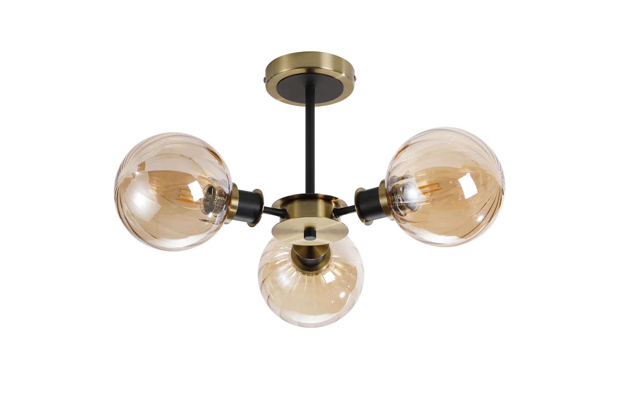 Sycamore Semi Ceiliing 3 Light with 15cm Round Segment Glass Shade - Brass, Amber Plated & Satin Black