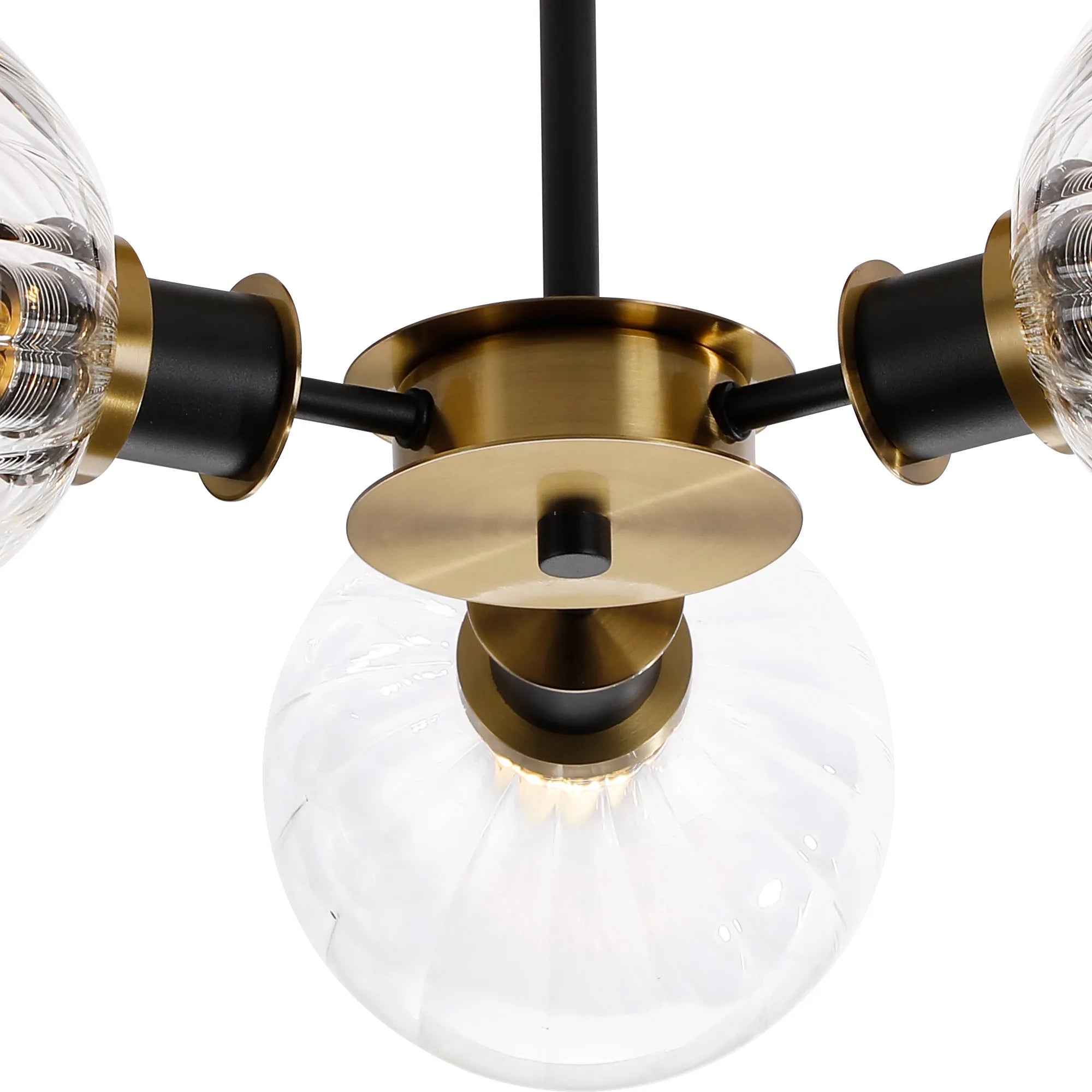Sycamore Semi Ceiliing 3 Light with 15cm Round Segment Glass Shade - Brass, Clear & Satin Black