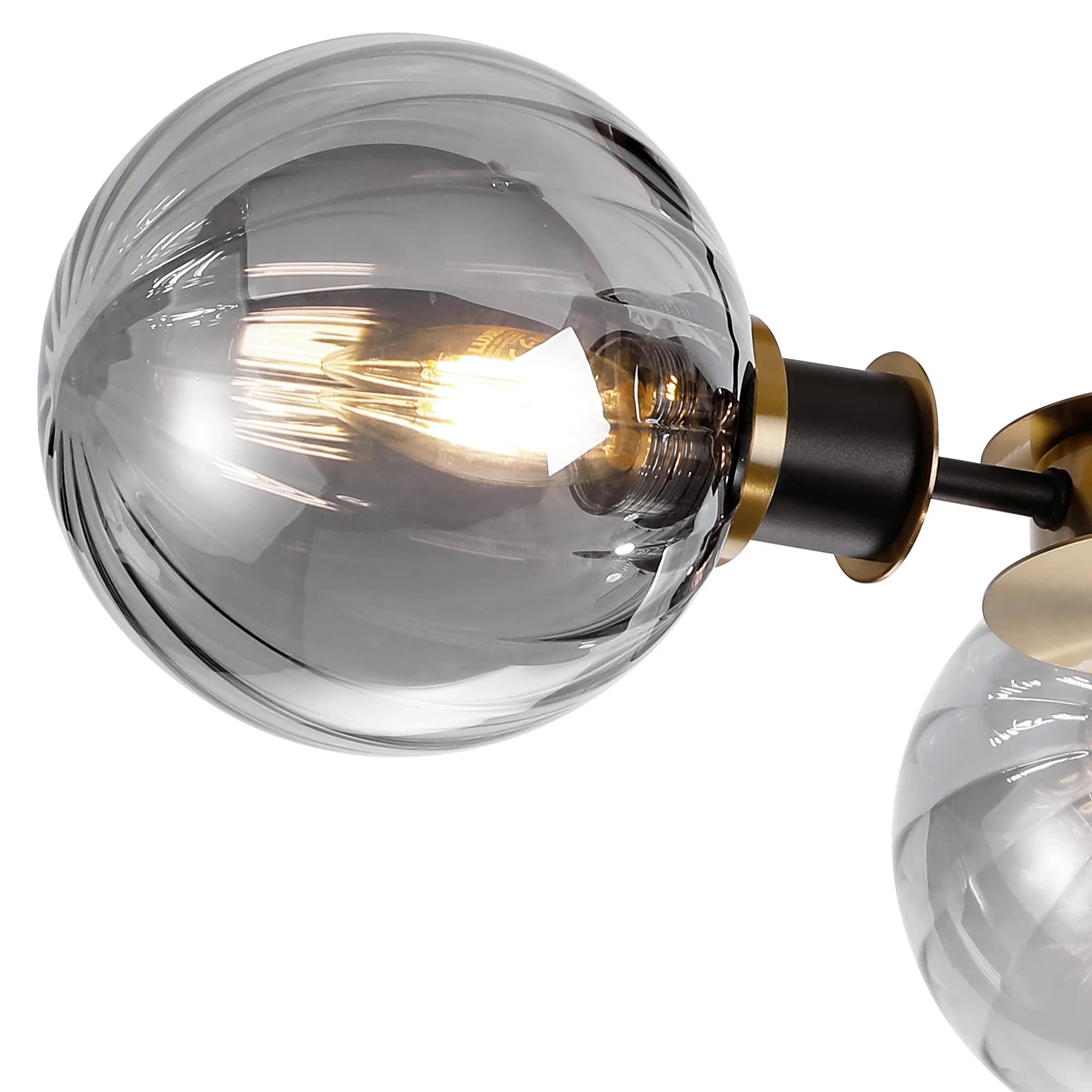 Sycamore Semi Ceiliing 3 Light with 15cm Round Segment Glass Shade - Brass, Smoke Plated & Satin Black