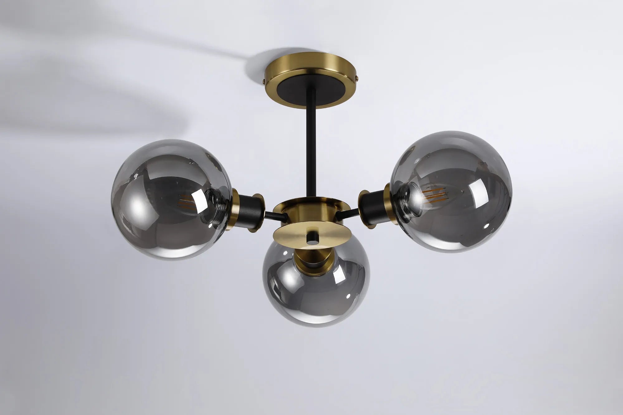Sycamore Semi Ceiliing 3 Light with 15cm Round Glass Shade - Brass, Smoke Plated & Satin Black